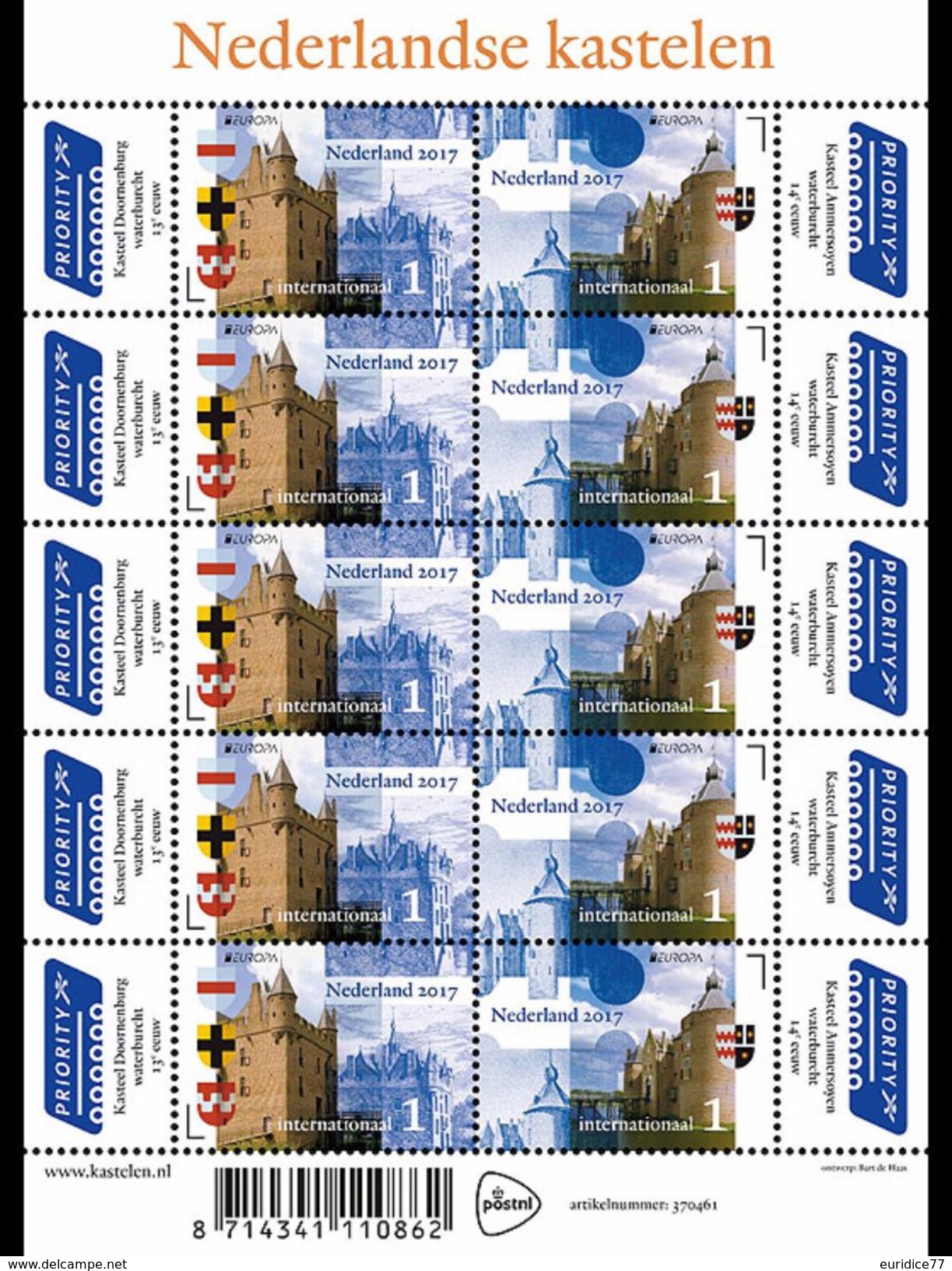 Netherlands 2017 - Europa 2017 - Castles Stamp Booklet Mnh - Neufs