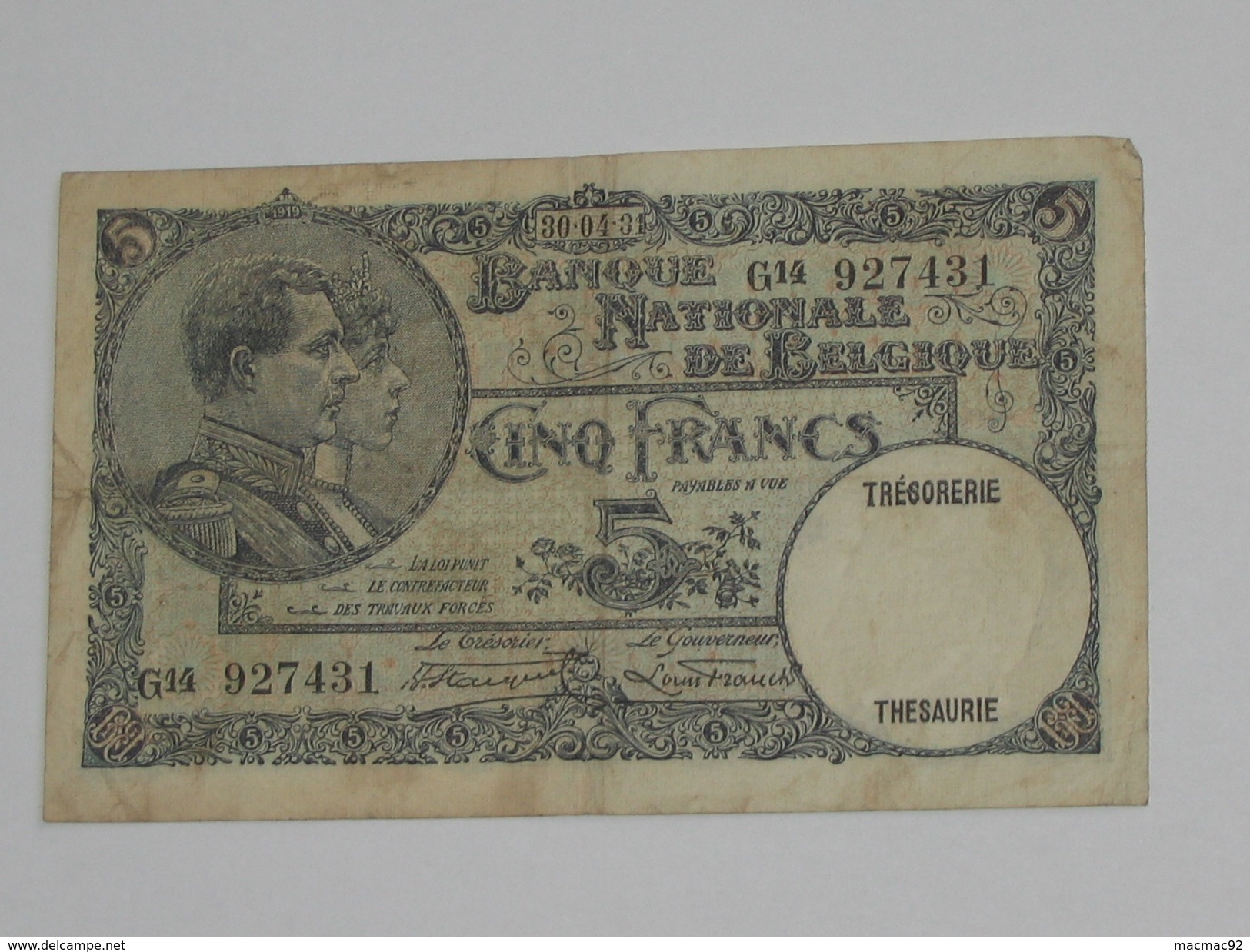 5 Francs - VYF FRANK - Banque Nationale De Belgique - 1931  **** EN ACHAT IMMEDIAT **** - 5 Franchi