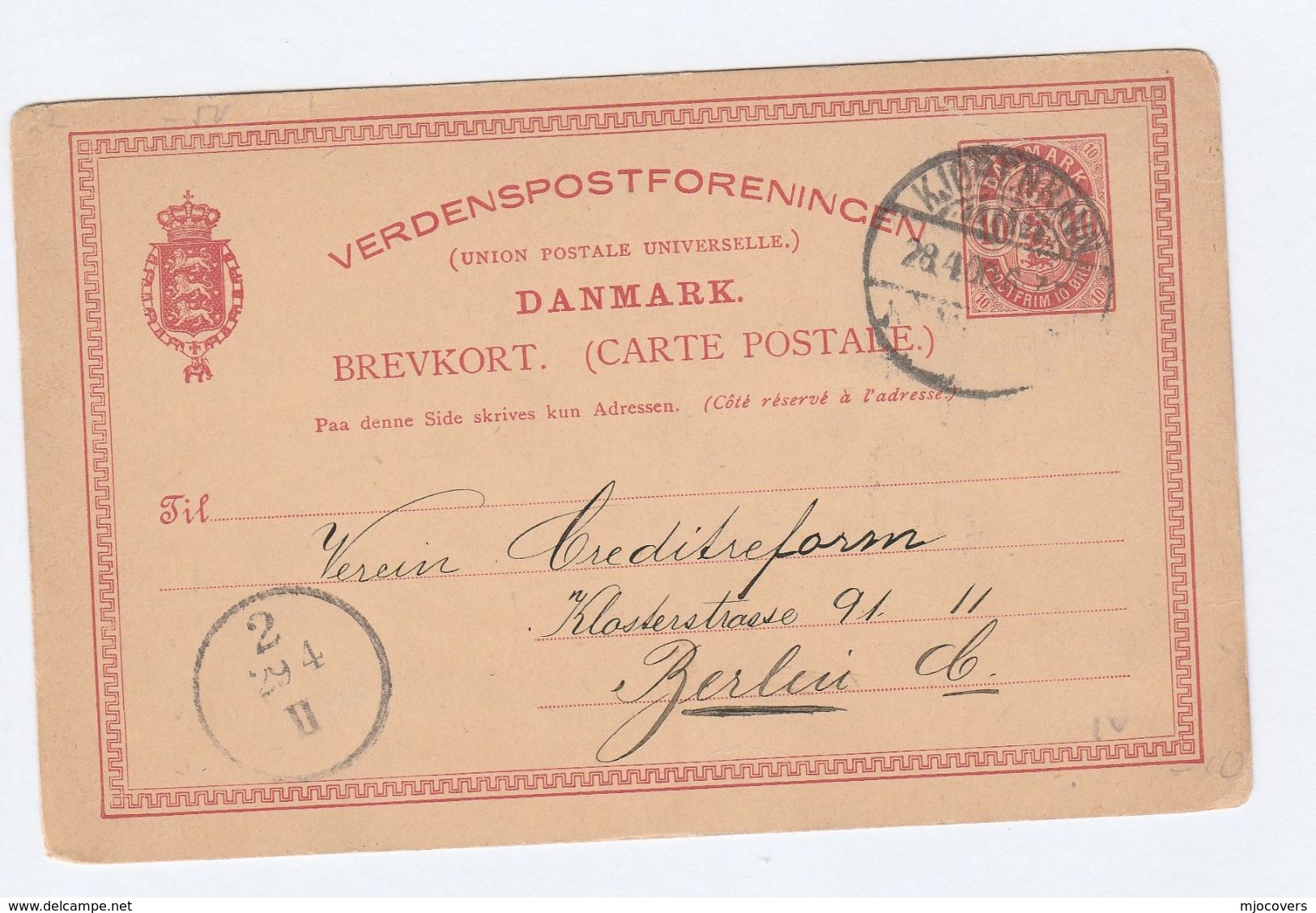 1900 DENMARK Postal STATIONERY CARD To Berlin Germany Stamps Cover - Entiers Postaux