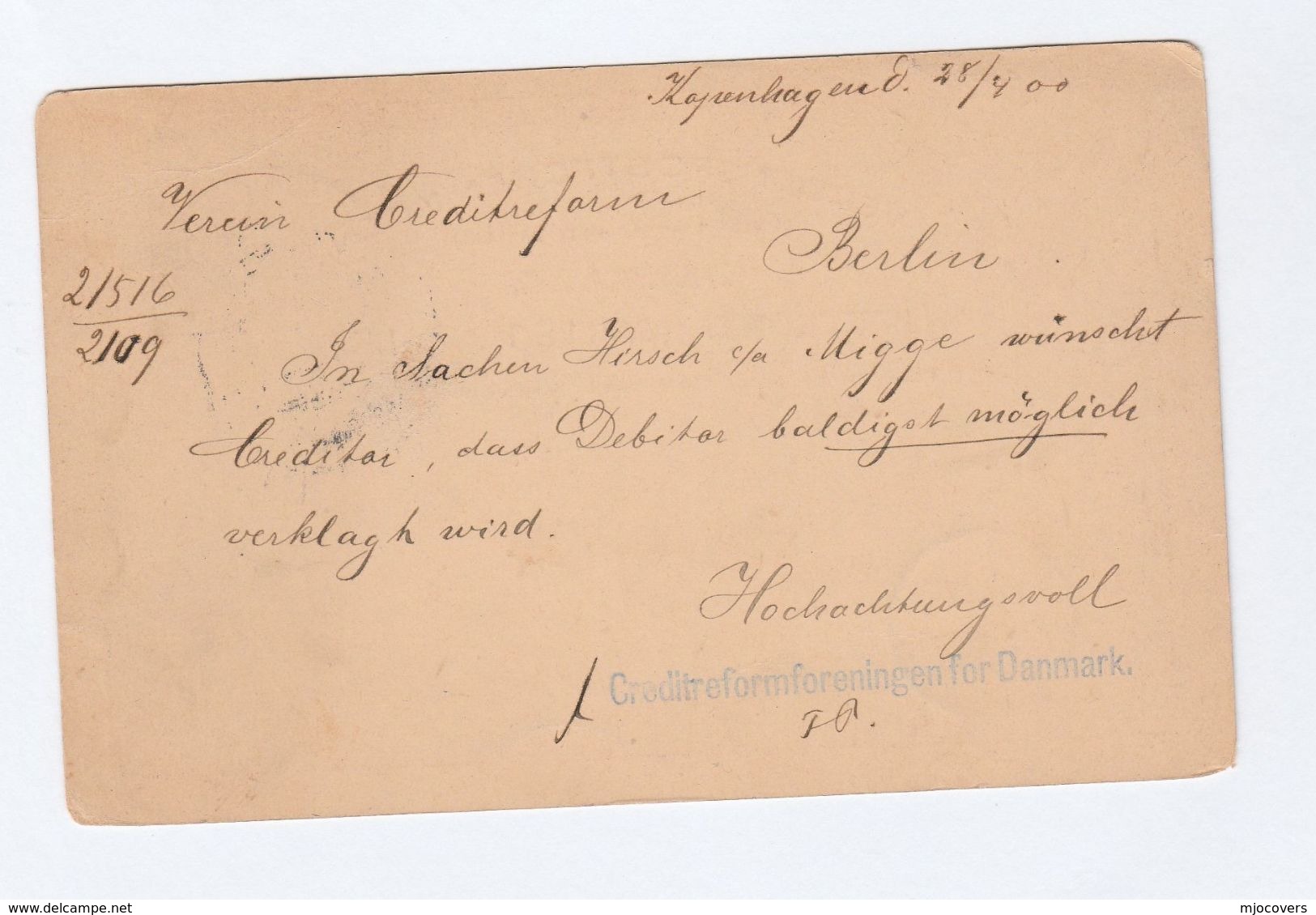 1900 DENMARK Postal STATIONERY CARD To Berlin Germany Stamps Cover - Entiers Postaux