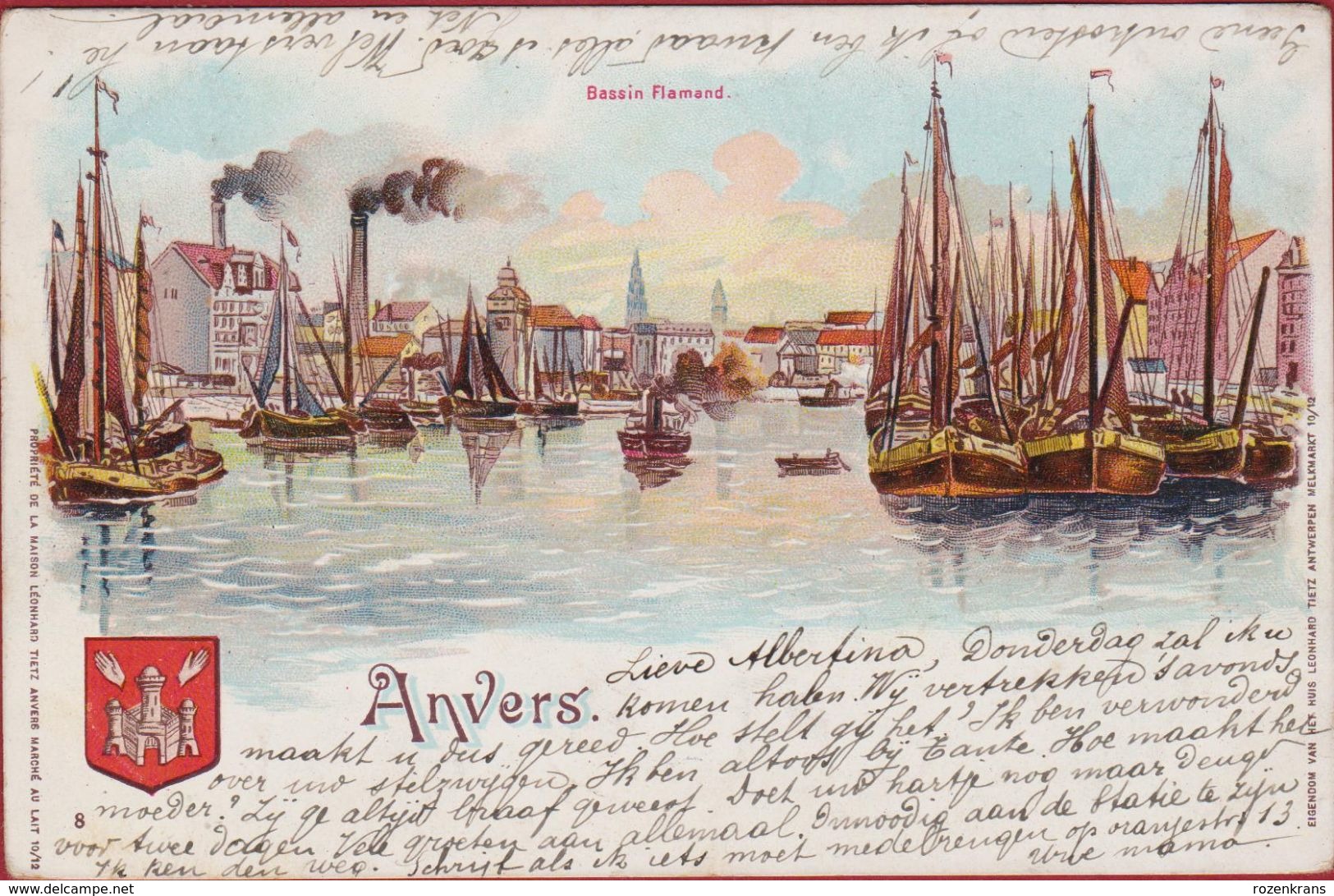 Antwerpen Zuiderdokken Bassin Flamand Zeer Oude 19de Eeuwse Postkaart Maison Tietz 1899 Lithografie Lithographie - Antwerpen