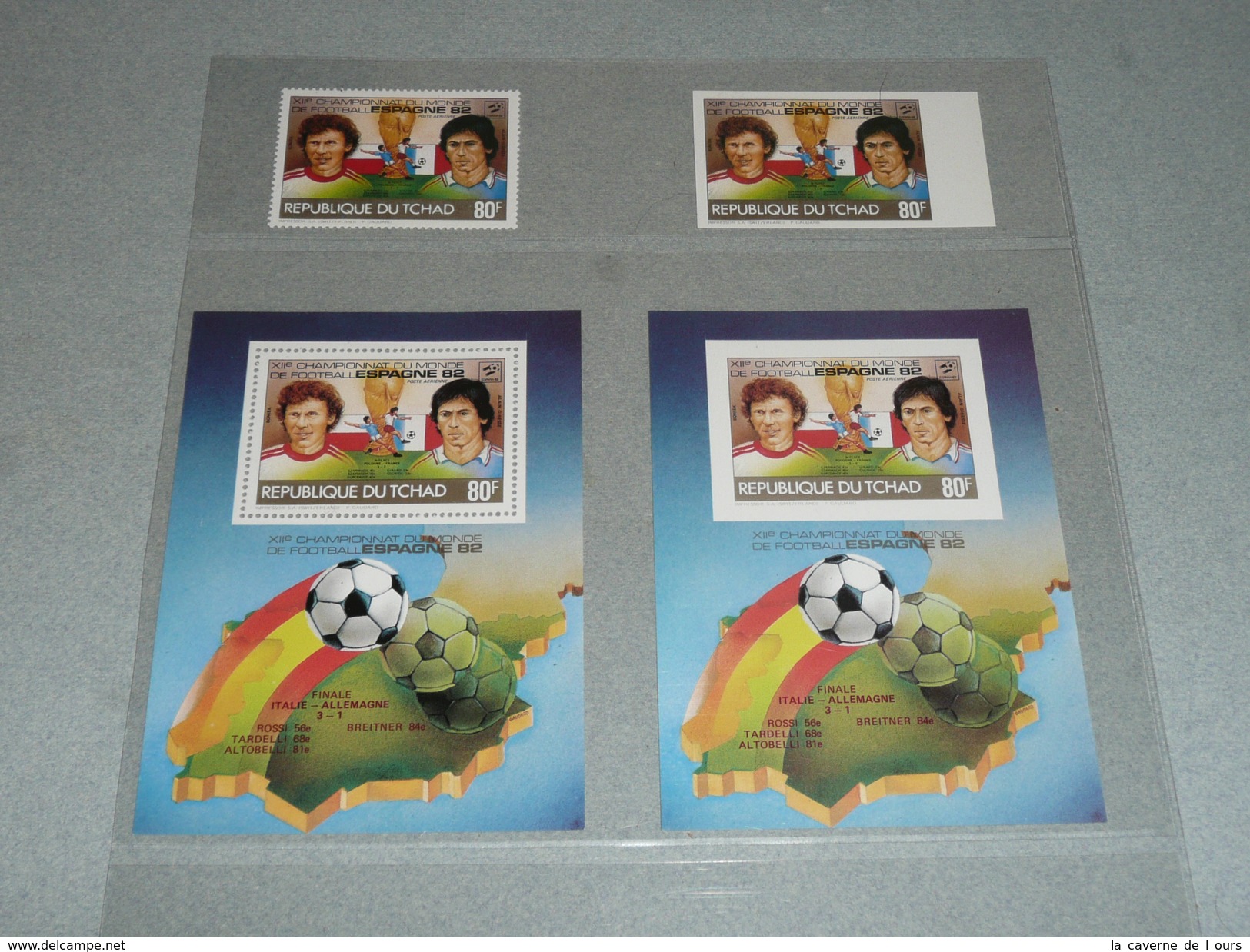 Lot 2 Timbres NEUFS + 2 Vignettes, République Du Tchad 80 F, World Cup 82 Espagne Espana 1982 Coupe Monde Giresse - Chad (1960-...)