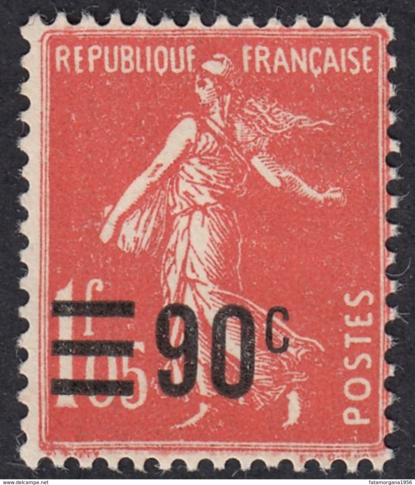 FRANCE Francia Frankreich - 1926 - Yvert 227, Nuovo Senza Gomma, 90 Cent Su 1,05 F, Vermiglio, Semeuse - 1906-38 Semeuse Camée
