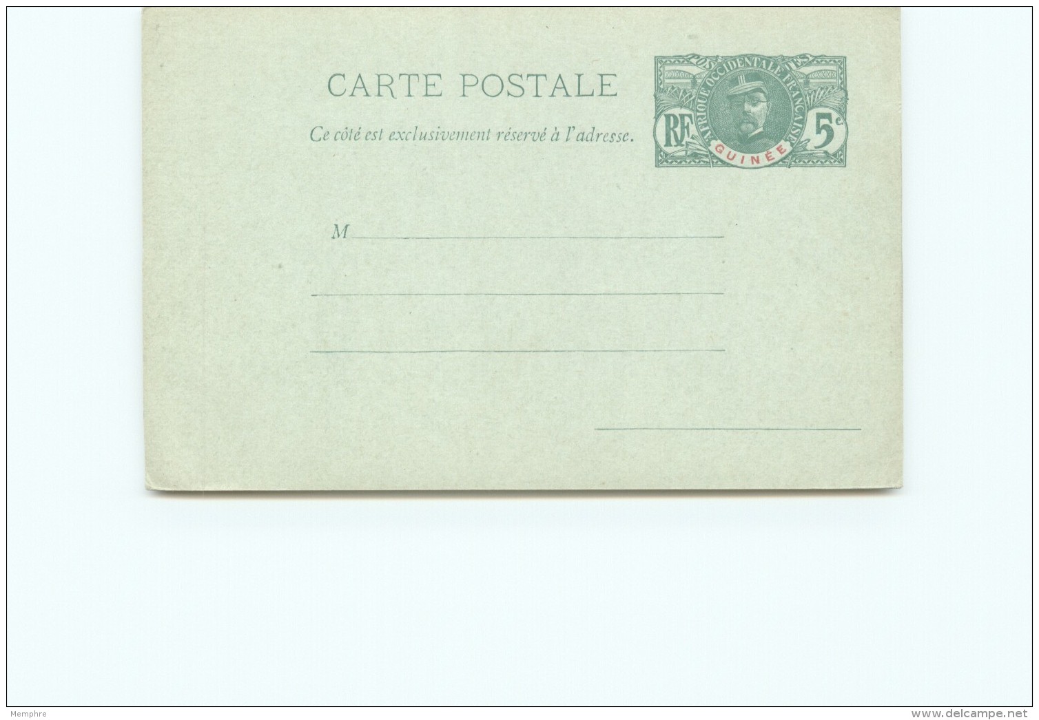 Entier  Carte Postale  5 Cent.  Général Faidherbe  Neuve - Covers & Documents