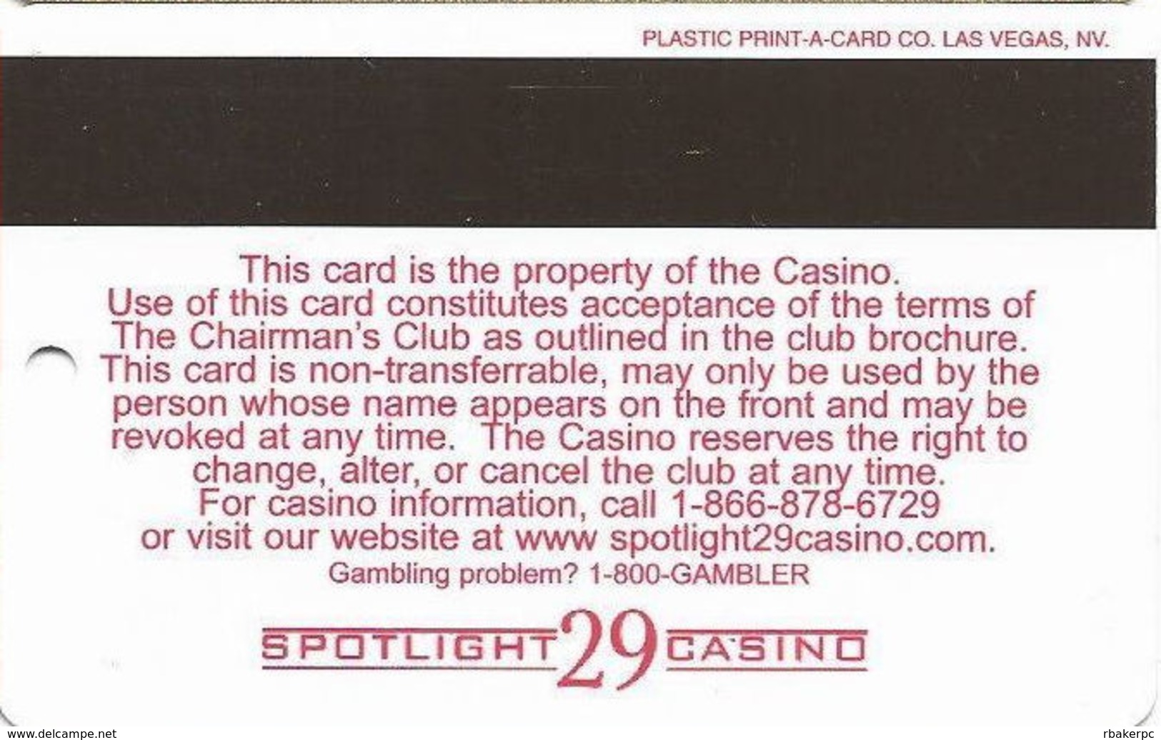 Spotlight 29 Casino - Coachella, CA USA - Slot Card - Casino Cards