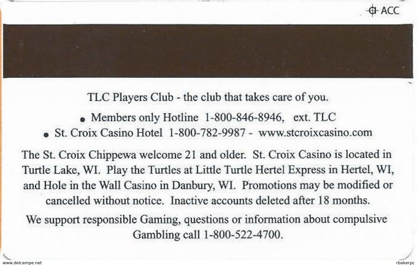 St. Croix Casino - Turtle Lake, WI USA - Slot Card BLANK - Casino Cards