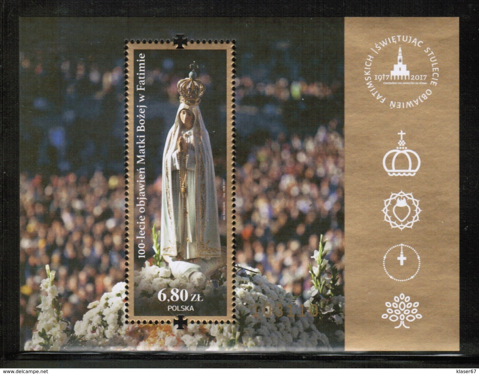 PL 2017 MI BL 260 100 Years Of Our Lady Of Fatima Apparitions (joint Issue Poland, Luxembourg, Portugal, Slovakia) ** - Blocks & Kleinbögen