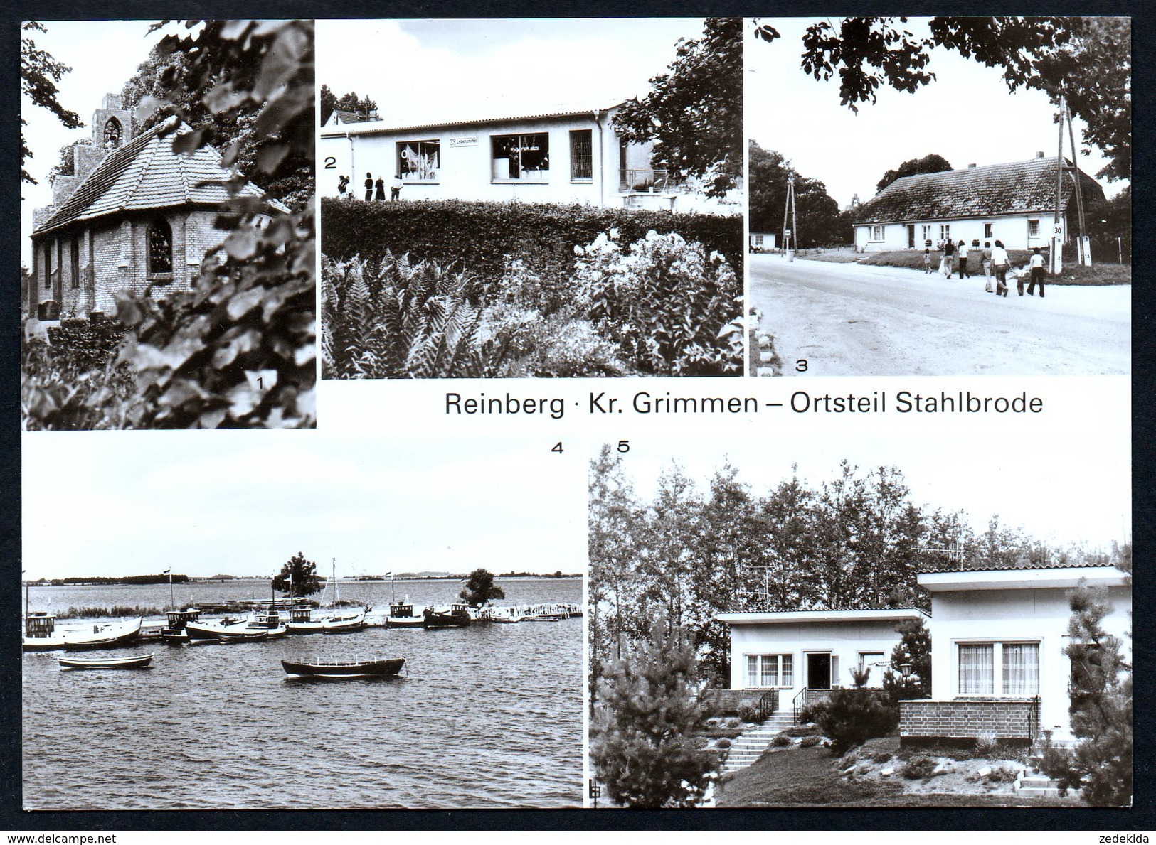 A5028 - Alte MBK Ansichtskarte - Reinberg Kr. Grimmen OT Stahlbrode Kirche Kaufhalle Hafen Bungalowsiedlung - TOP - Grimmen