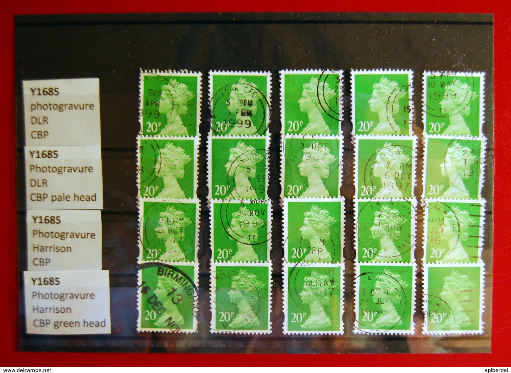 Great Britain - Machin Differents Printing Y1685 20P Green Light Used VFU - Machins