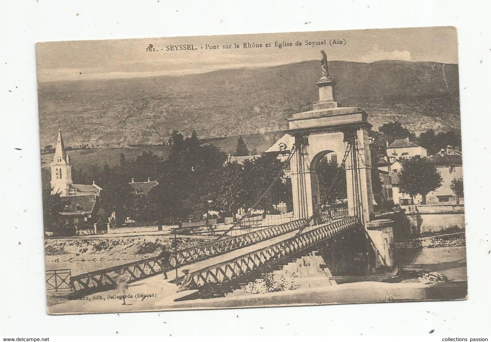 Cp , 01 , SEYSSEL , Pont Sur LeRhône Et église De Seyssel , écrite 1914 - Seyssel