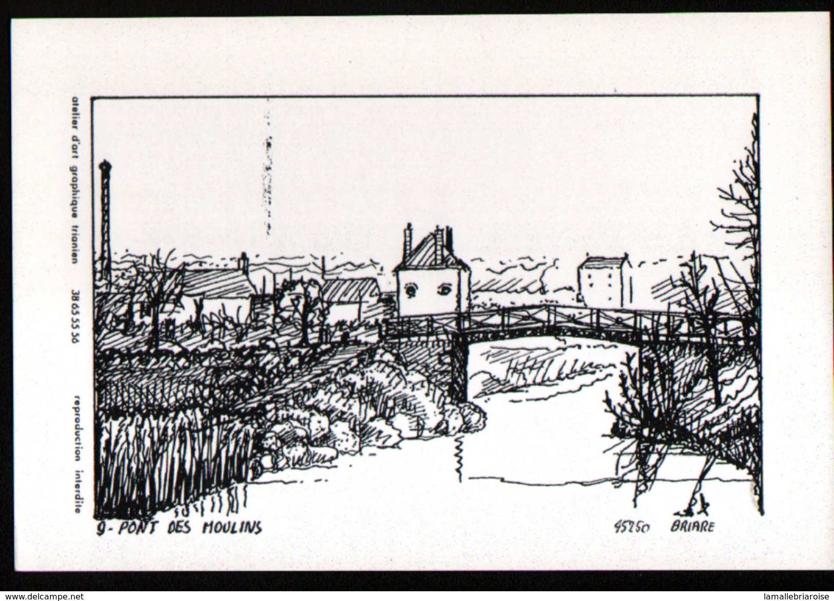 45, Briare, Carte Format 10 X 15, Atelier D'art Graphique Trianien (Trainou), N°9, Pont Des Moulins - Briare