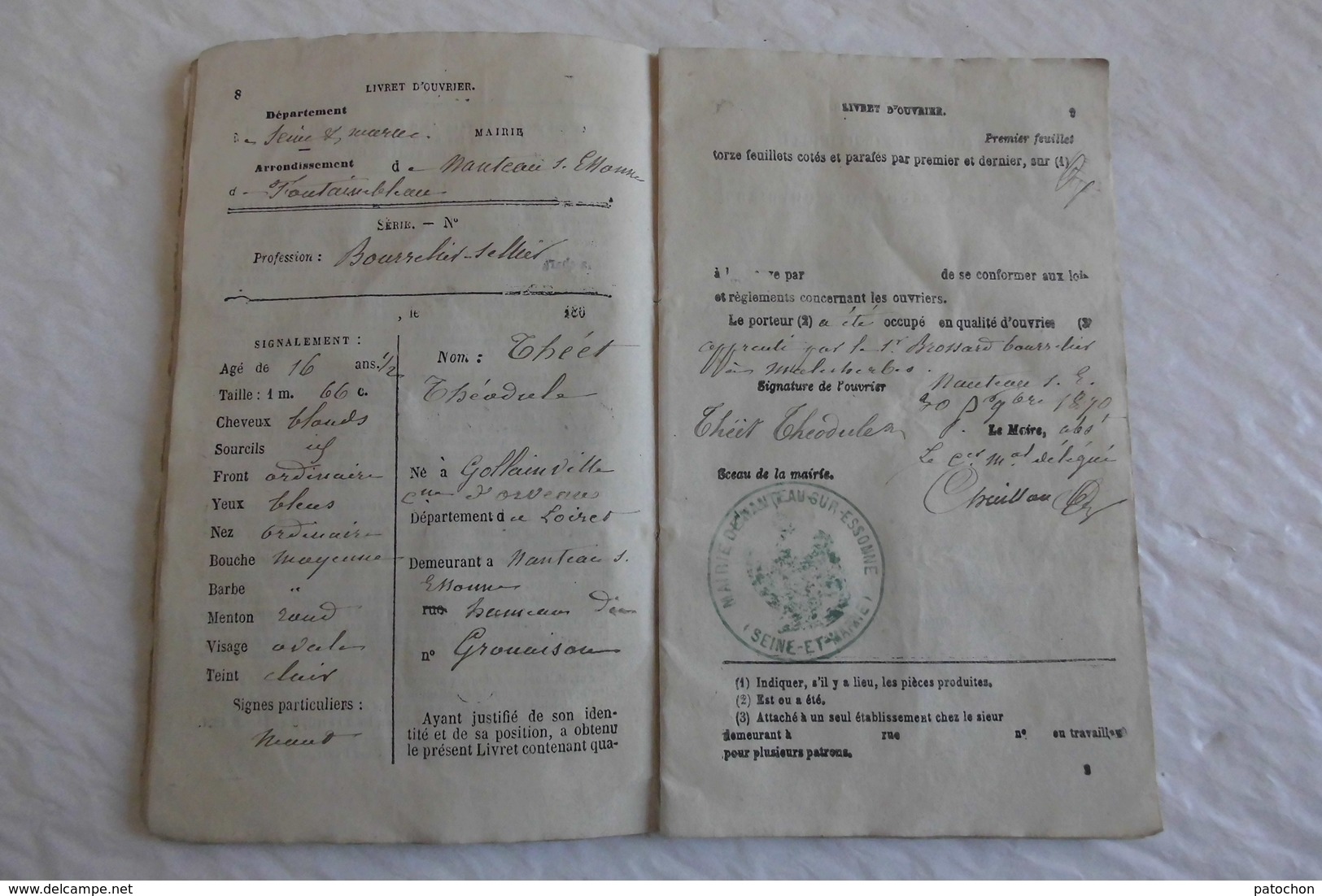 Livret D'Ouvrier 1870 Etat Moyen 10 Cm X 16,5 Cm. - Historical Documents