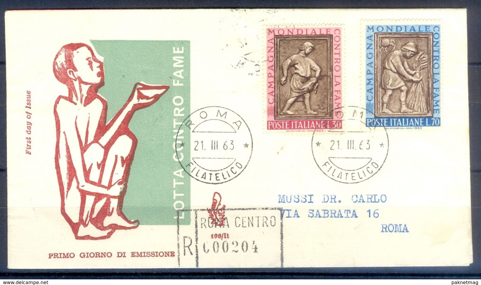 D767- Postal Used Cover. Posted From Roma. Fight Against Hunger. Greece - Other & Unclassified