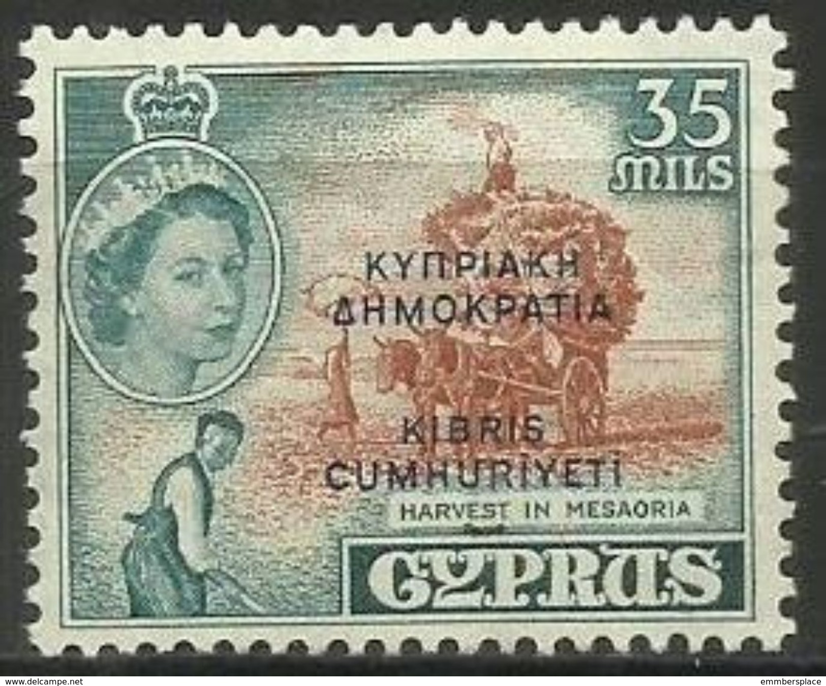 Cyprus - 1960 Republic Overprint 35m MLH *     Sc 191 - Oblitérés