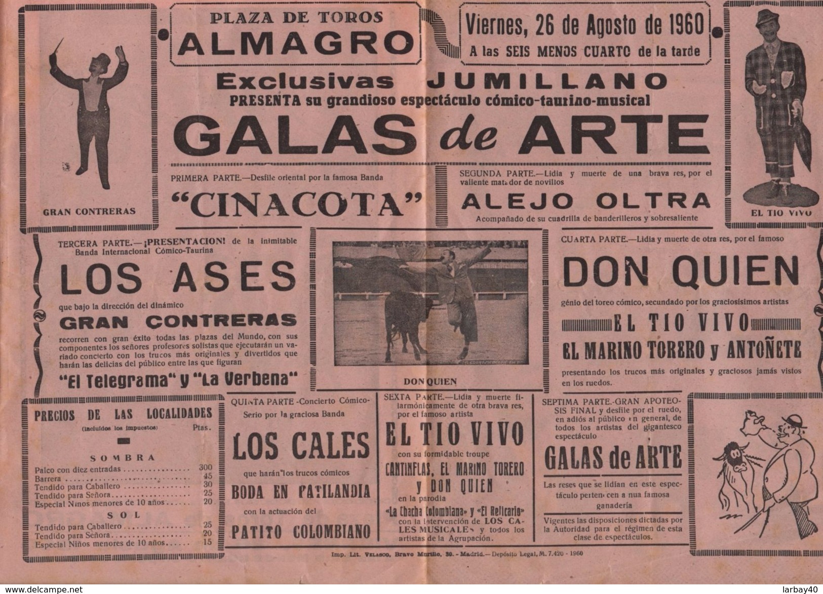 1 Programme Plaza De Toros De Almagro 1960 - Programmes