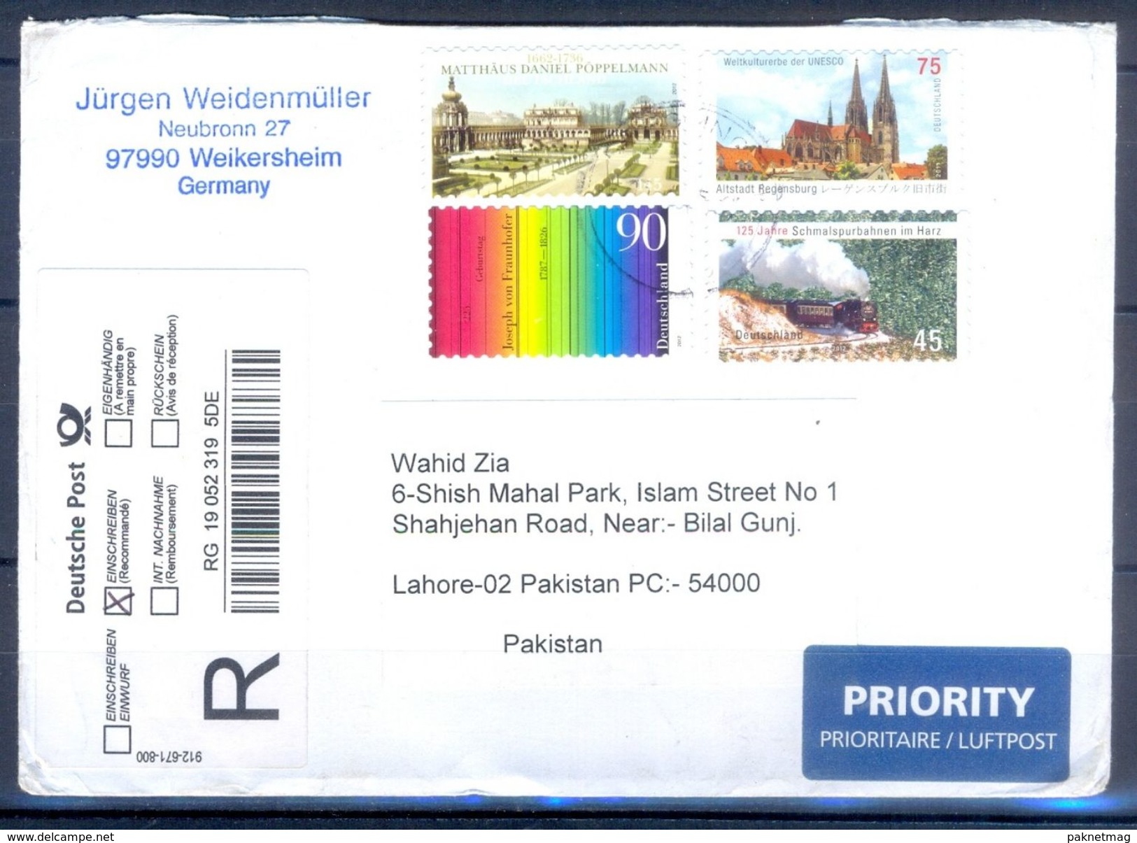 D777- Postal Used Cover. Posted From Germany To Pakistan.Plants. Tree. Railway. Transports. - Other & Unclassified