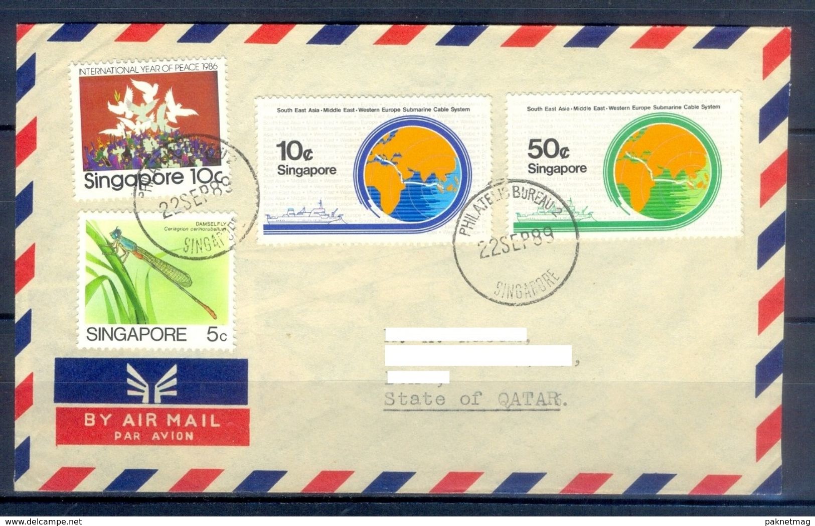 D784- Postal Used Cover. Posted From Singapore To Qatar. Plants. Birds.Joint Issue. - Singapore (1959-...)