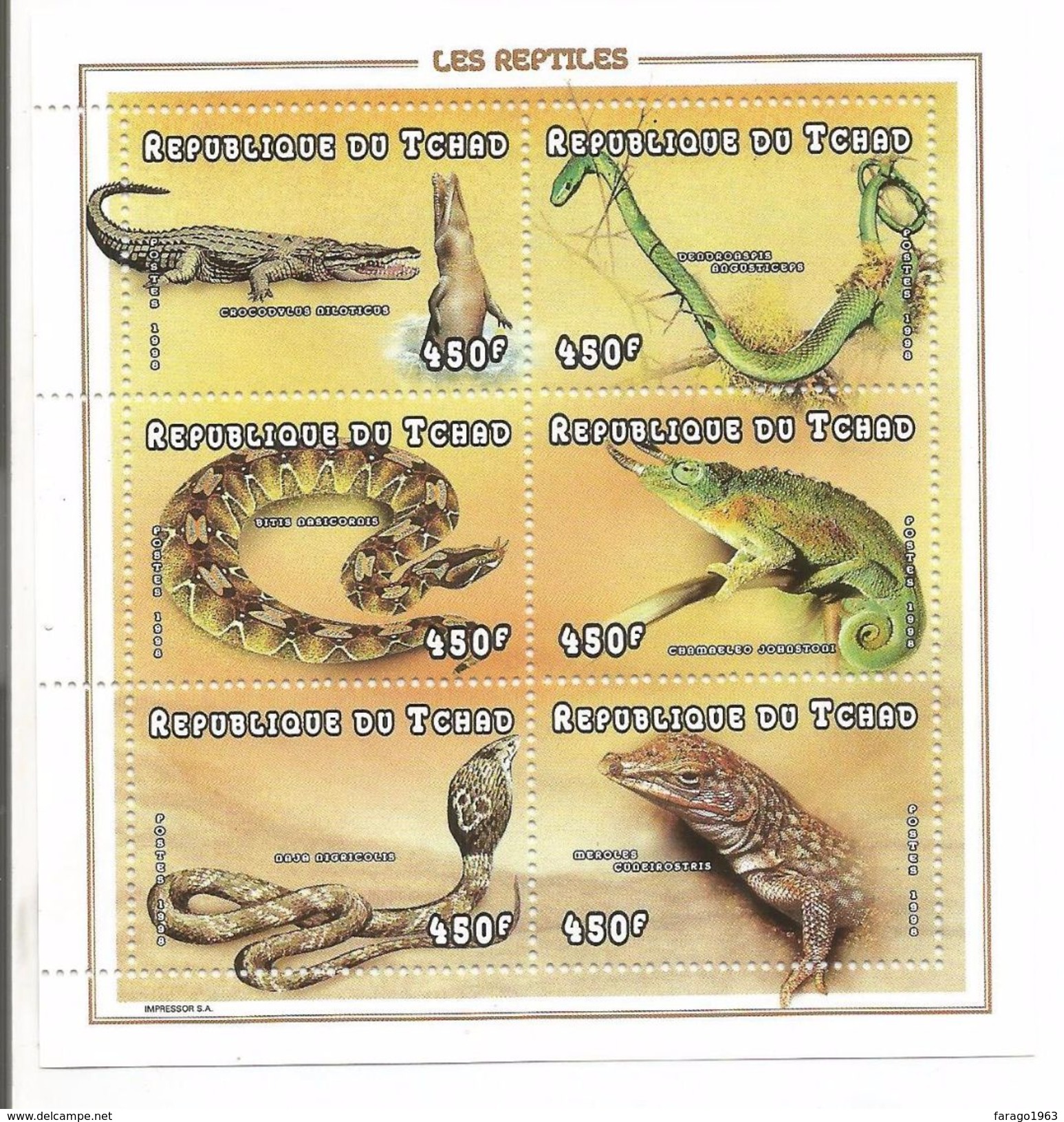 1998 Tchad Chad Reptiles Snakes Lizards  Miniature Sheet MNH  CHEAPER THAN BUYING WHOLE SET - Cuckoos & Turacos