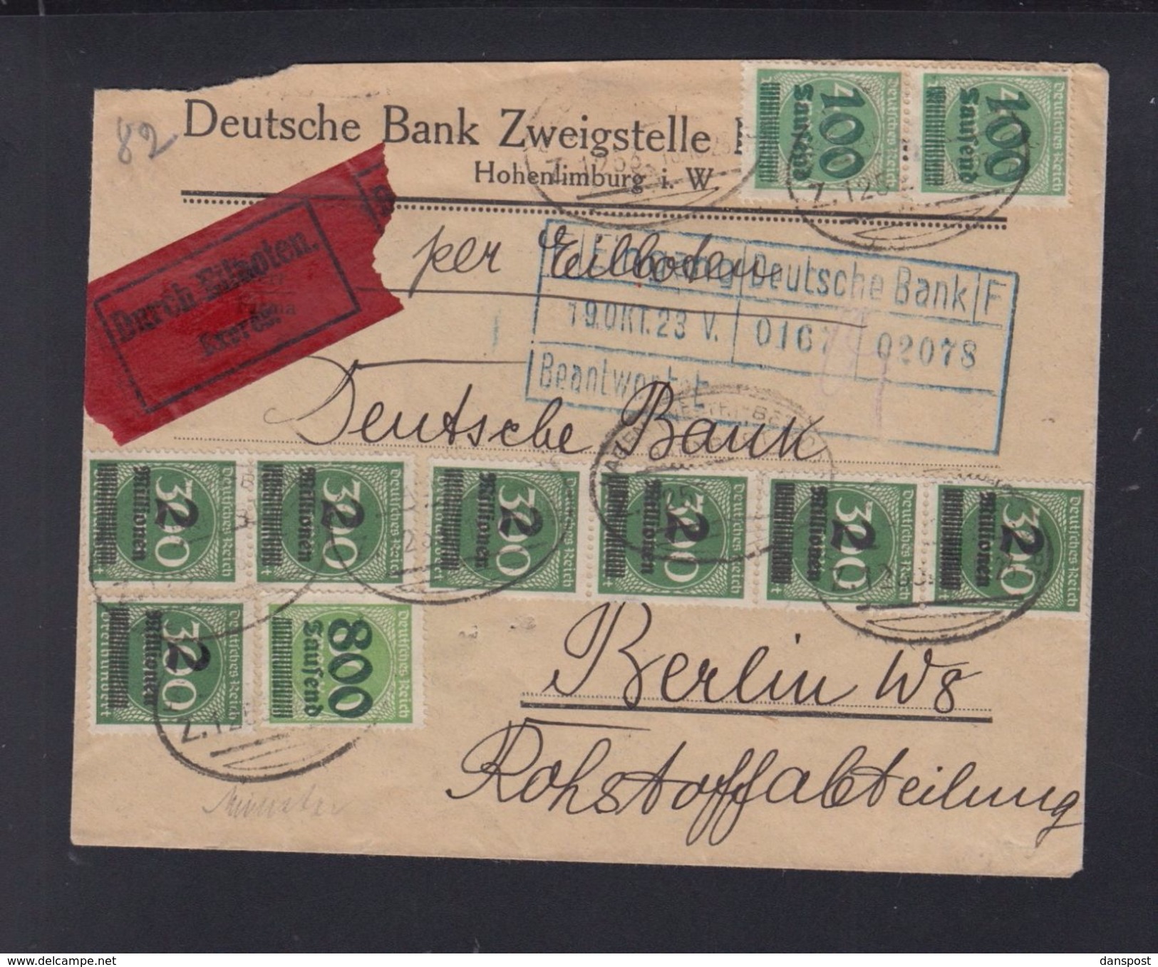 Dt. Reich Expresbrief 1923 Hohenlimburg Nach Berlin Bahnpost - Briefe U. Dokumente