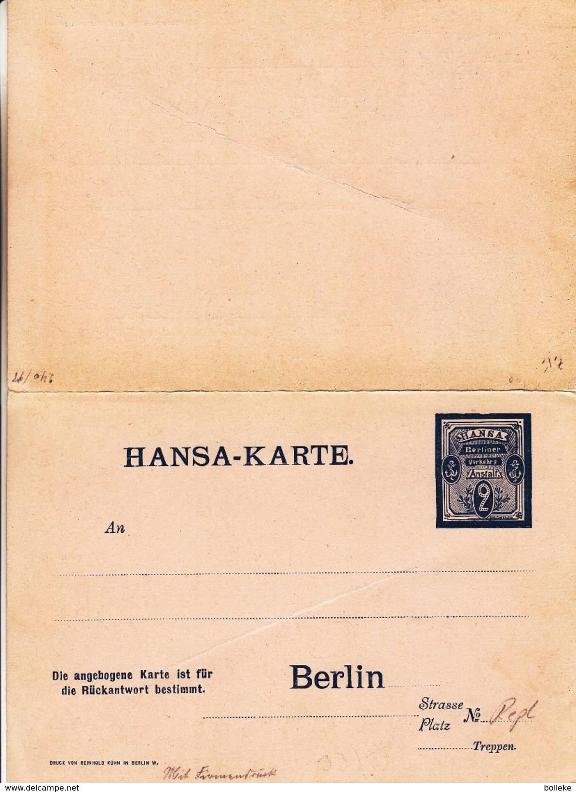 Berlin - Hansa Karte - Entier Postal Privé - Avec Carte Réponse - Cartoline Private - Nuovi