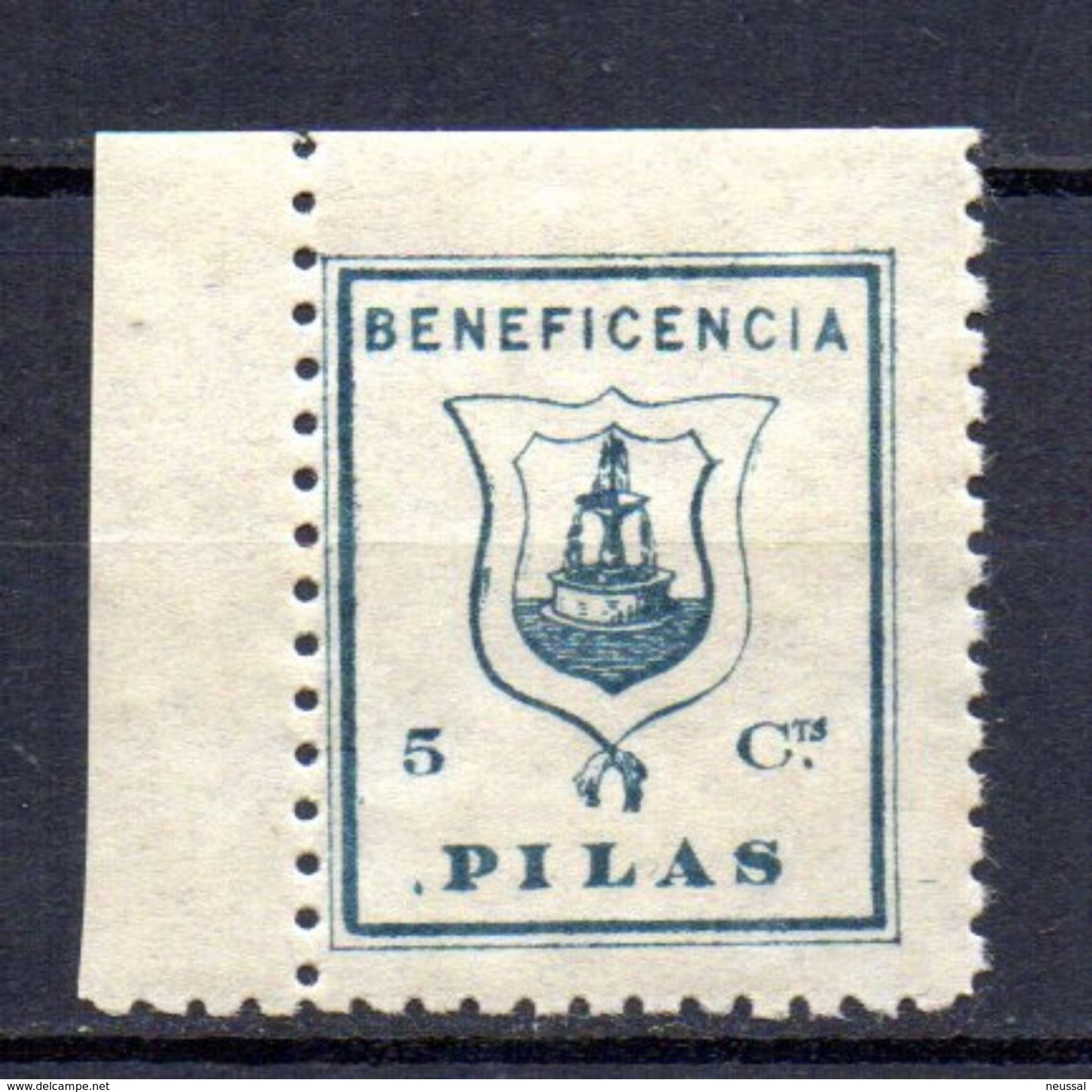 Viñeta Beneficiencia  Pilas - Spanish Civil War Labels