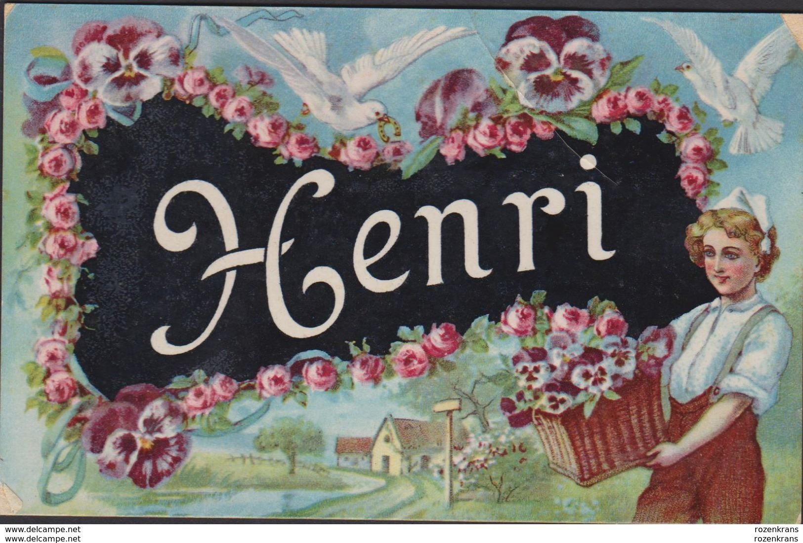 CPA - Carte Fantaisie - Prénom - HENRI - Fête - Voeux Fleurs Bloemen (Kreuk / Fold) - Nombres