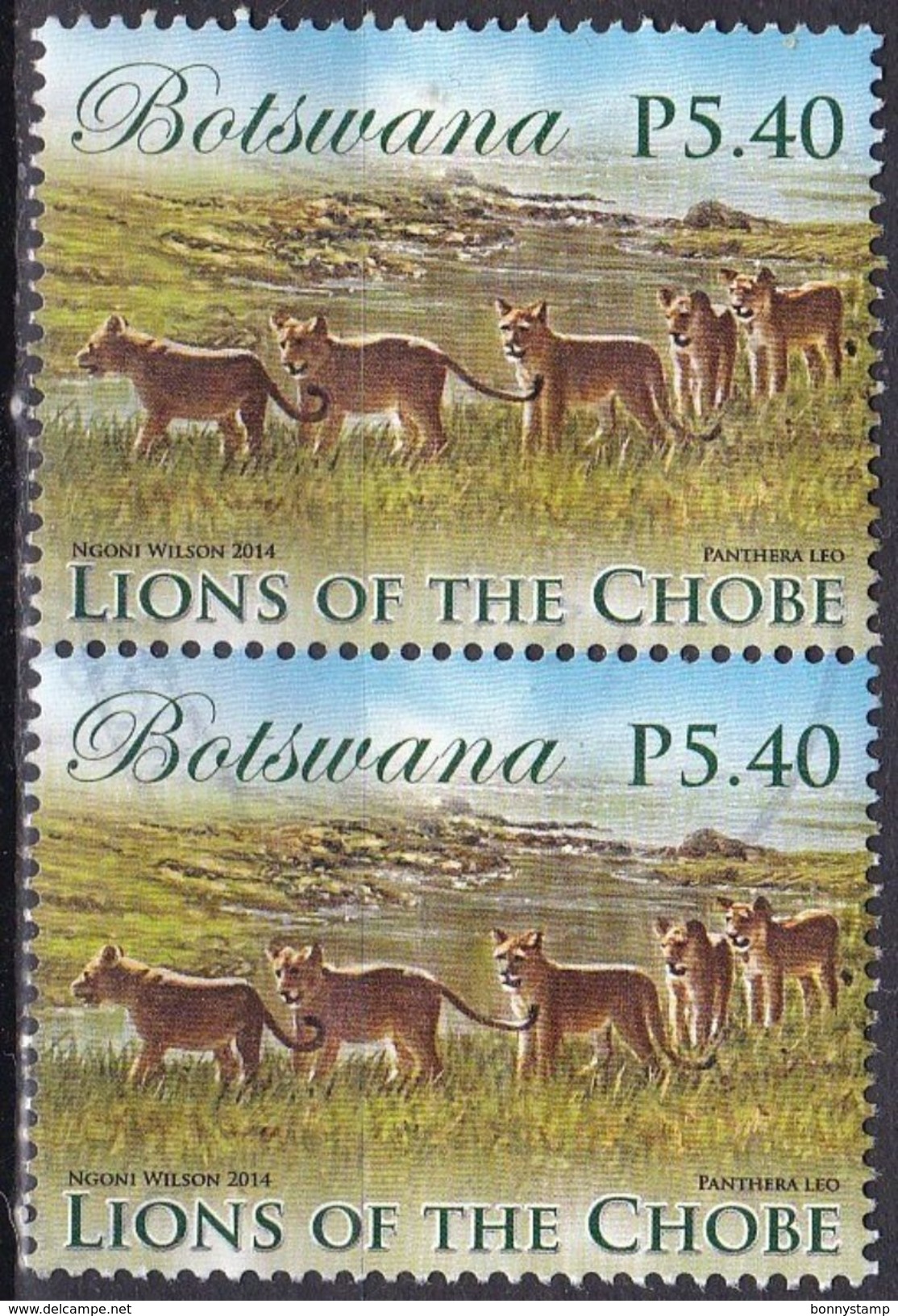 Botswana, 2014 - 5,40p Lions, Coppia - Nr.954 Usato° $2,80 - Raubkatzen