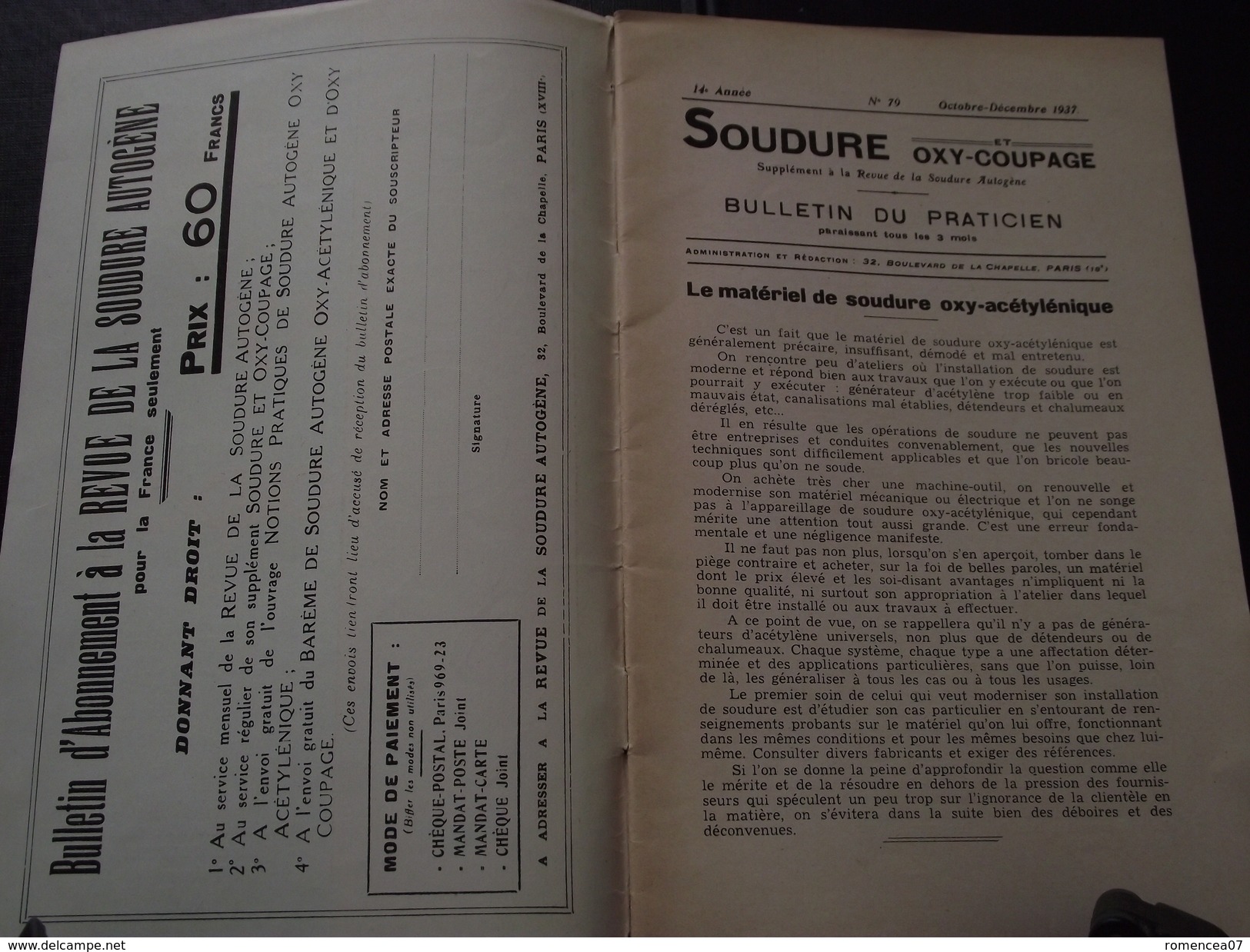 SOUDURE Et OXY-COUPAGE "SOC" - Fascicule De Pratique - Octobre-Décembre 1937 - A Voir ! - Do-it-yourself / Technical