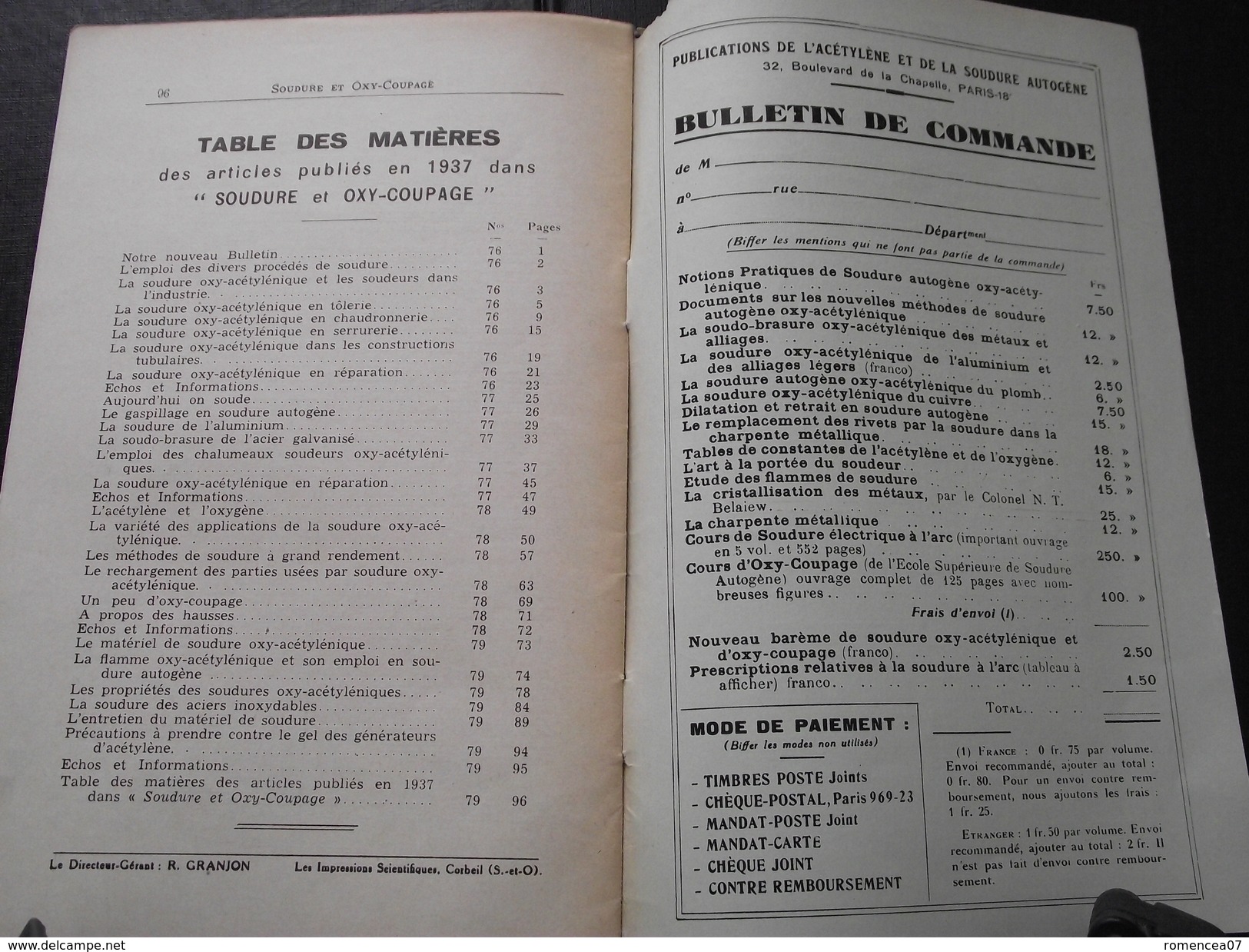 SOUDURE et OXY-COUPAGE "SOC" - Fascicule de Pratique - Octobre-Décembre 1937 - A Voir !