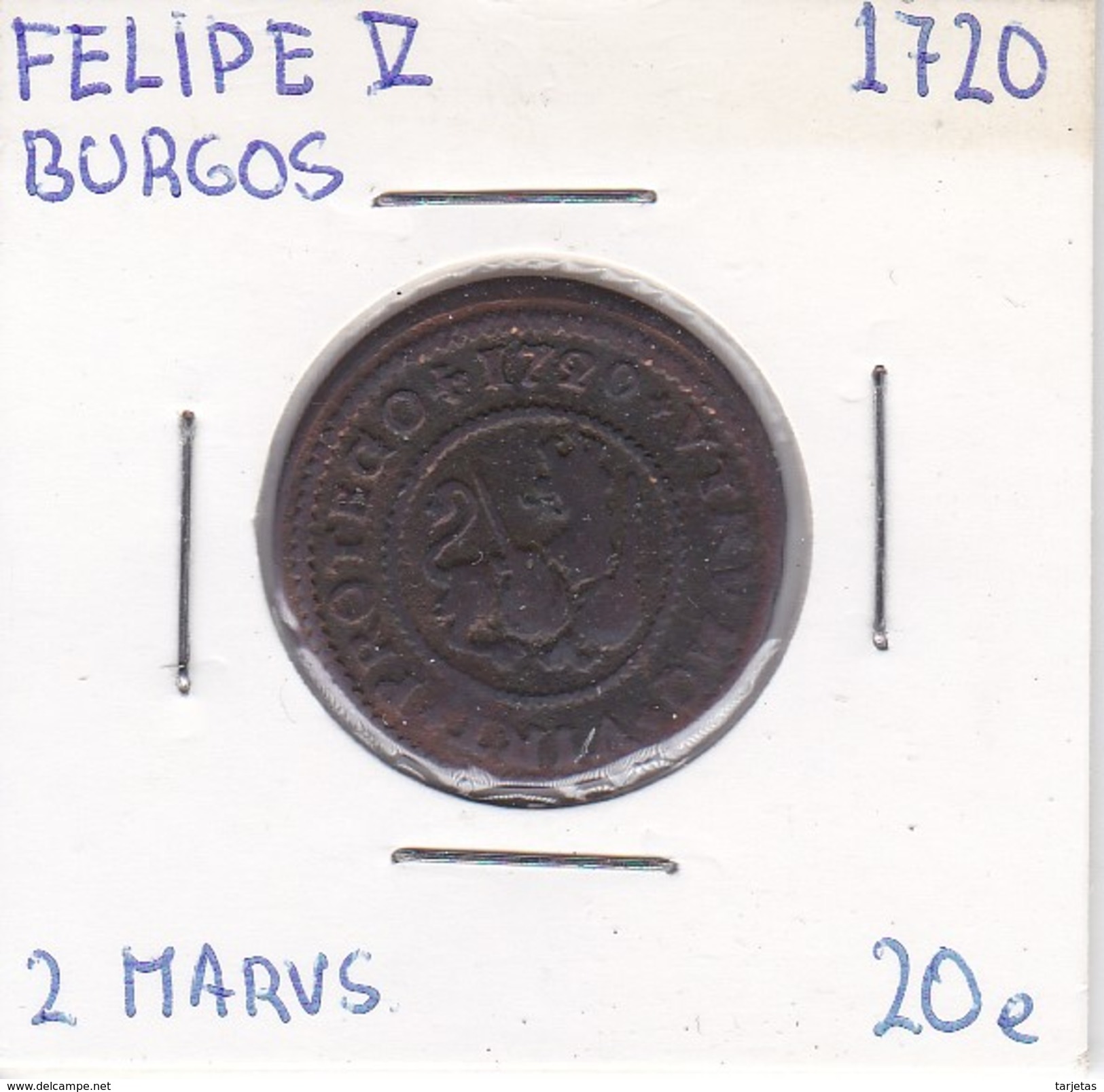 MONEDA DE ESPAÑA DE FELIPE V DEL AÑO 1720 DE 2 MARAVEDIS (COIN) BURGOS - Otros & Sin Clasificación