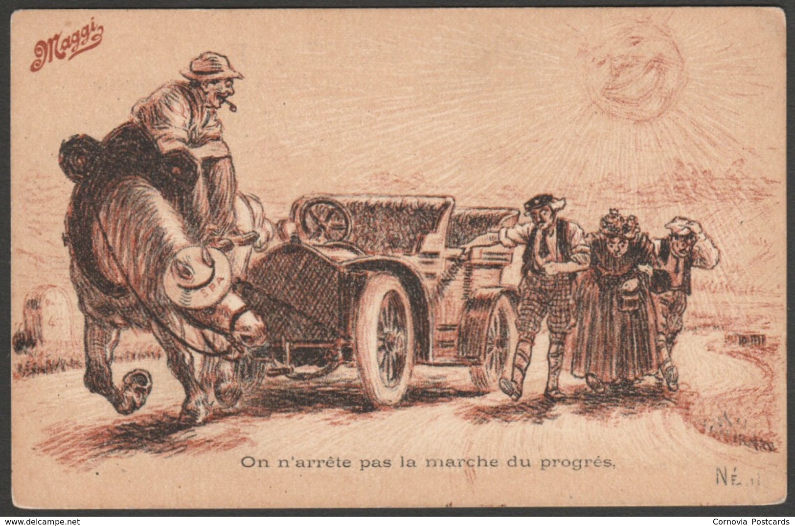 Publicité - Maggi Potages, Nevil, Cheval Tirant Une Voiture, C.1905-10 - Maggi CPA - Advertising