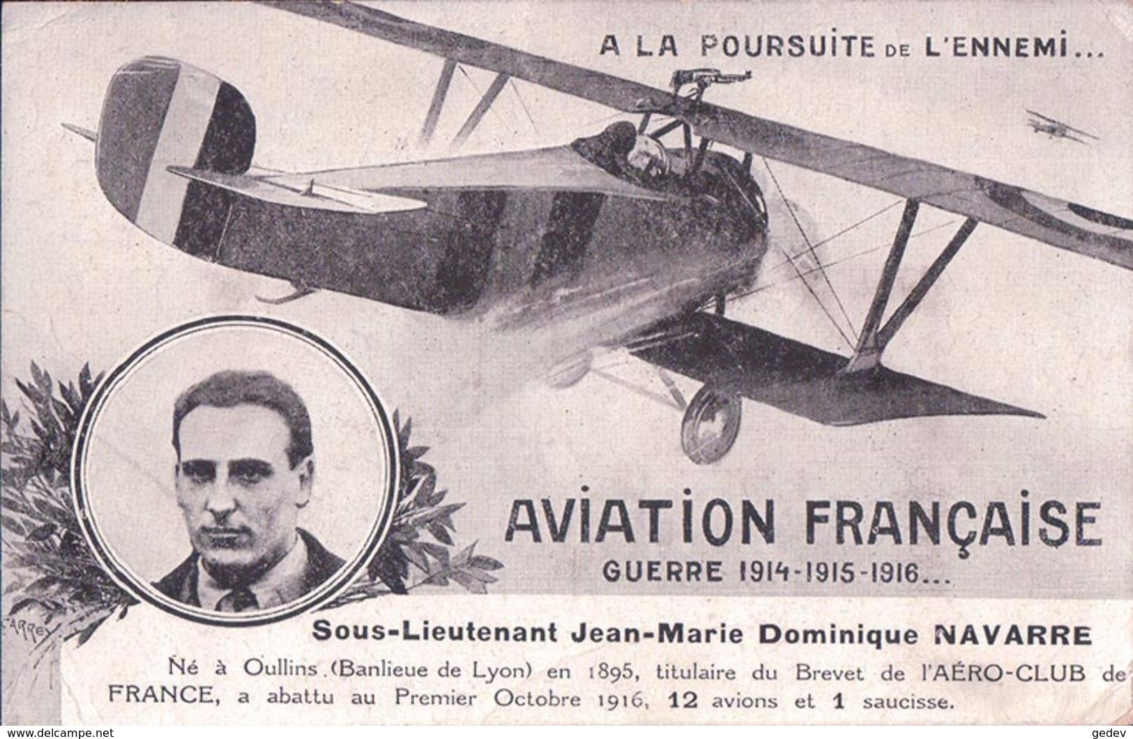 Aviation Française, Pilote, Sous-Lieutenant Jean-Marie Dominique NAVARRE (2.12.1916) Plis D'angles - Guerre 1914-18