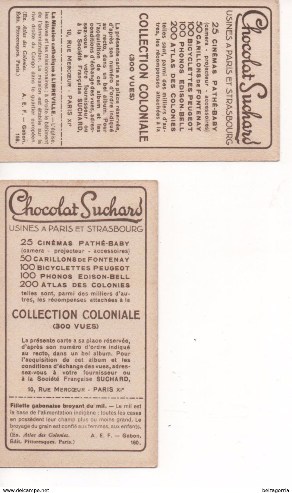 CHROMOS CHOCOLAT SUCHARD - COLLECTION COLONIALE - LOT De 2 CHROMOS GABON A.O.F.  N° 159; 160    -  VOIR SCANS - Suchard