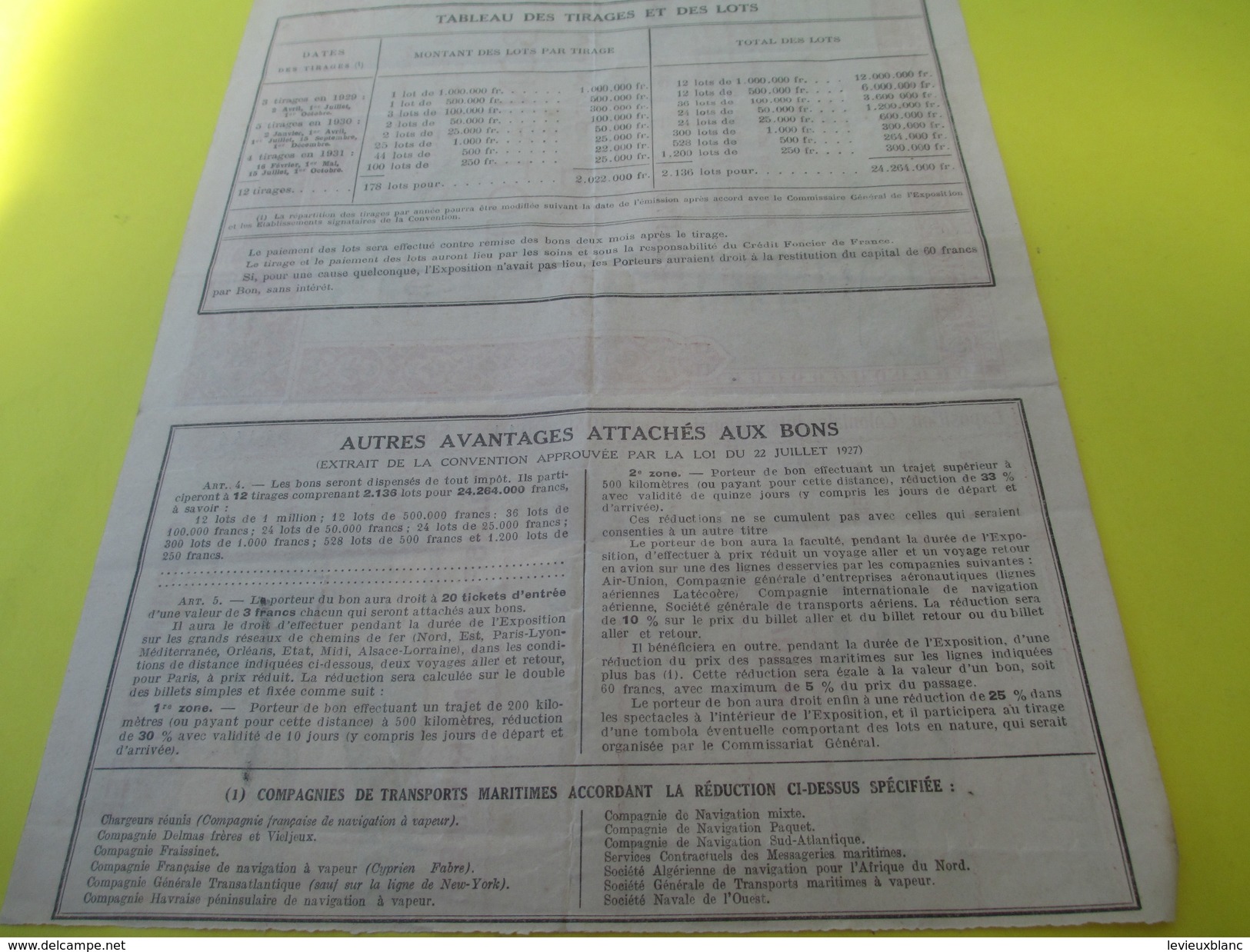 Bon à Lot / 60 Francs Au Porteur/ Exposition Coloniale  Internationale /PARIS/Transports/ 1931   ACT118 - Verkehr & Transport