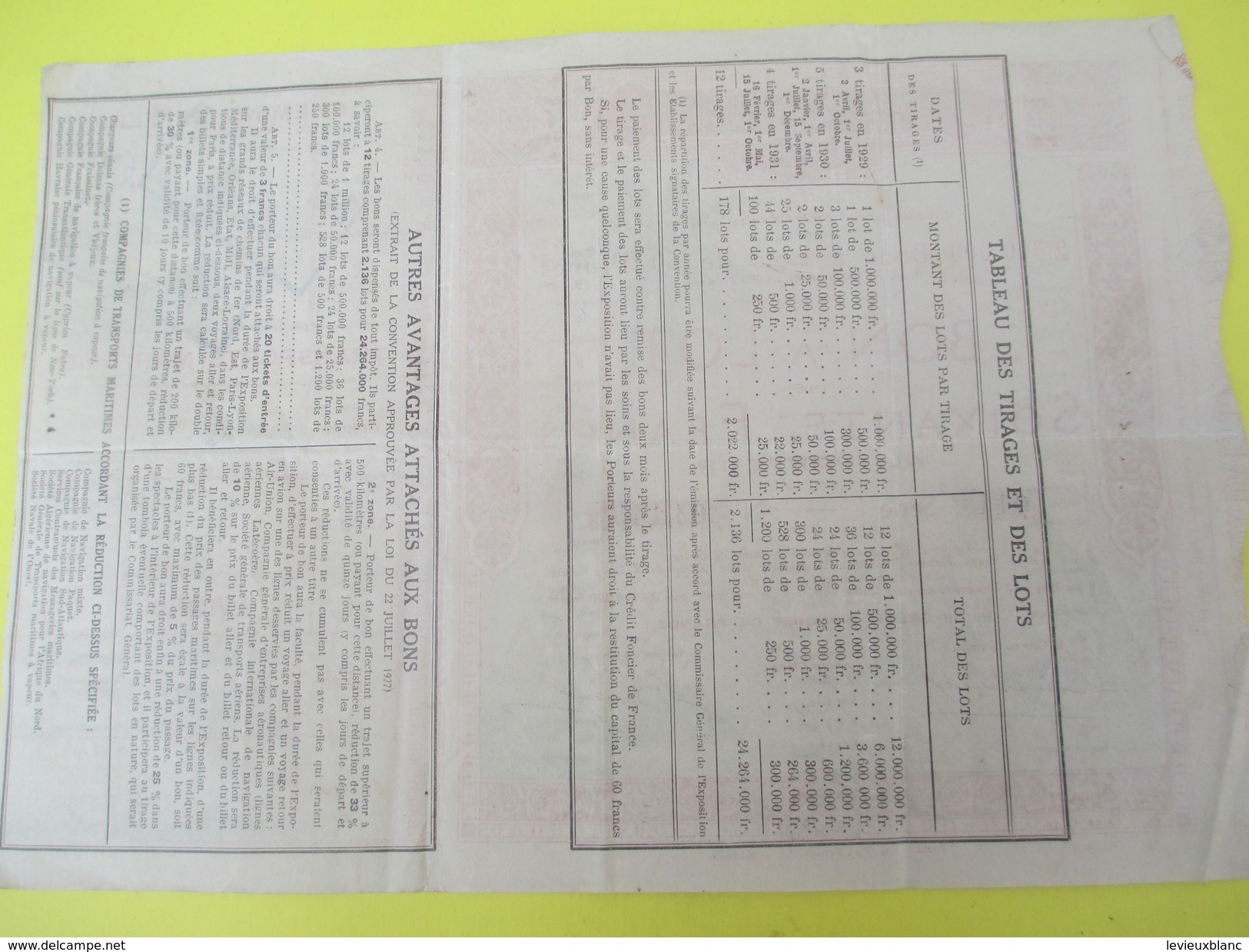 Bon à Lot / 60 Francs Au Porteur/ Exposition Coloniale  Internationale /PARIS/Transports/ 1931   ACT119 - Transportmiddelen