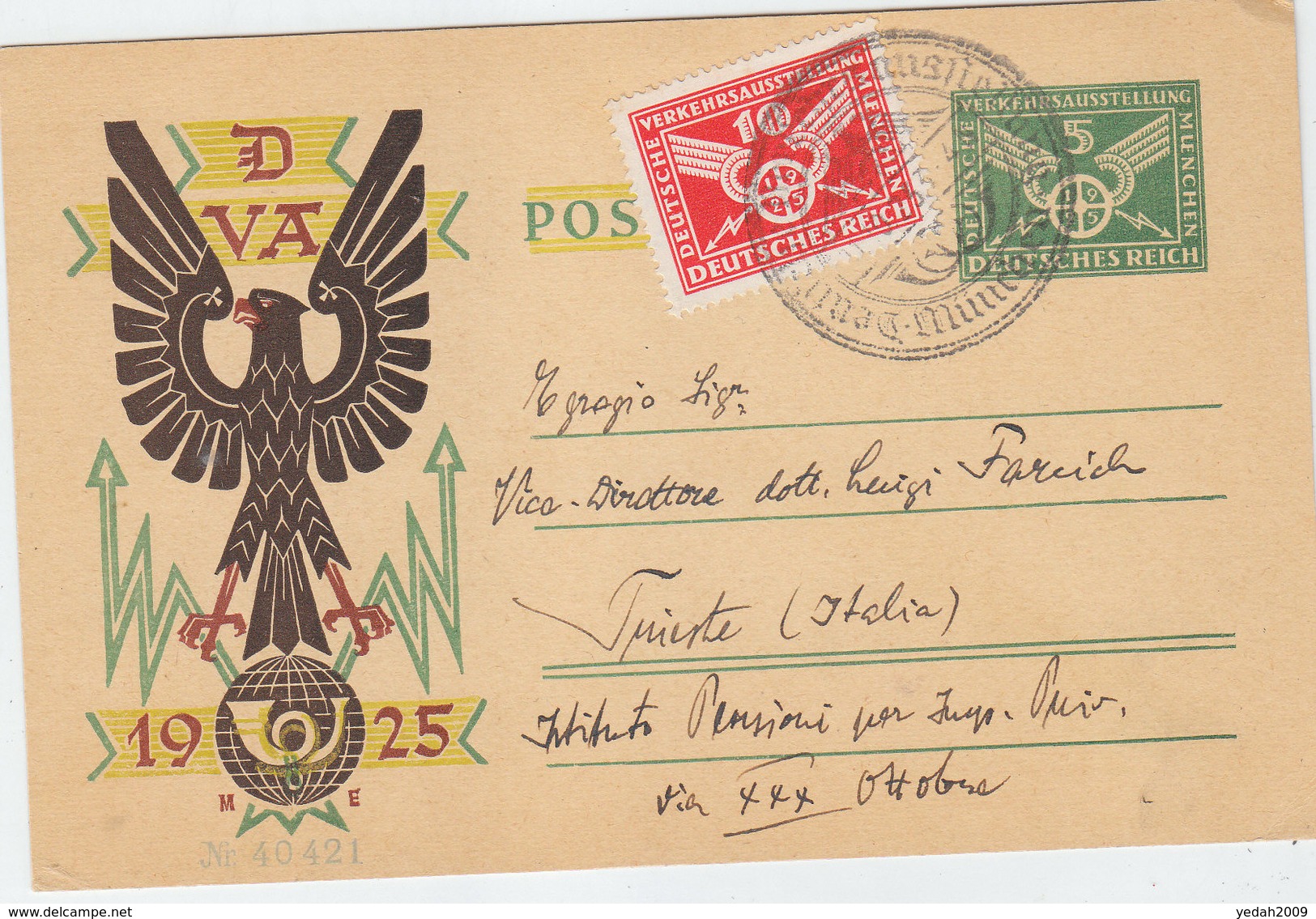 GERMANY DEUTSCHEIS REICH POSTAL CARD 1925 - Cartas & Documentos