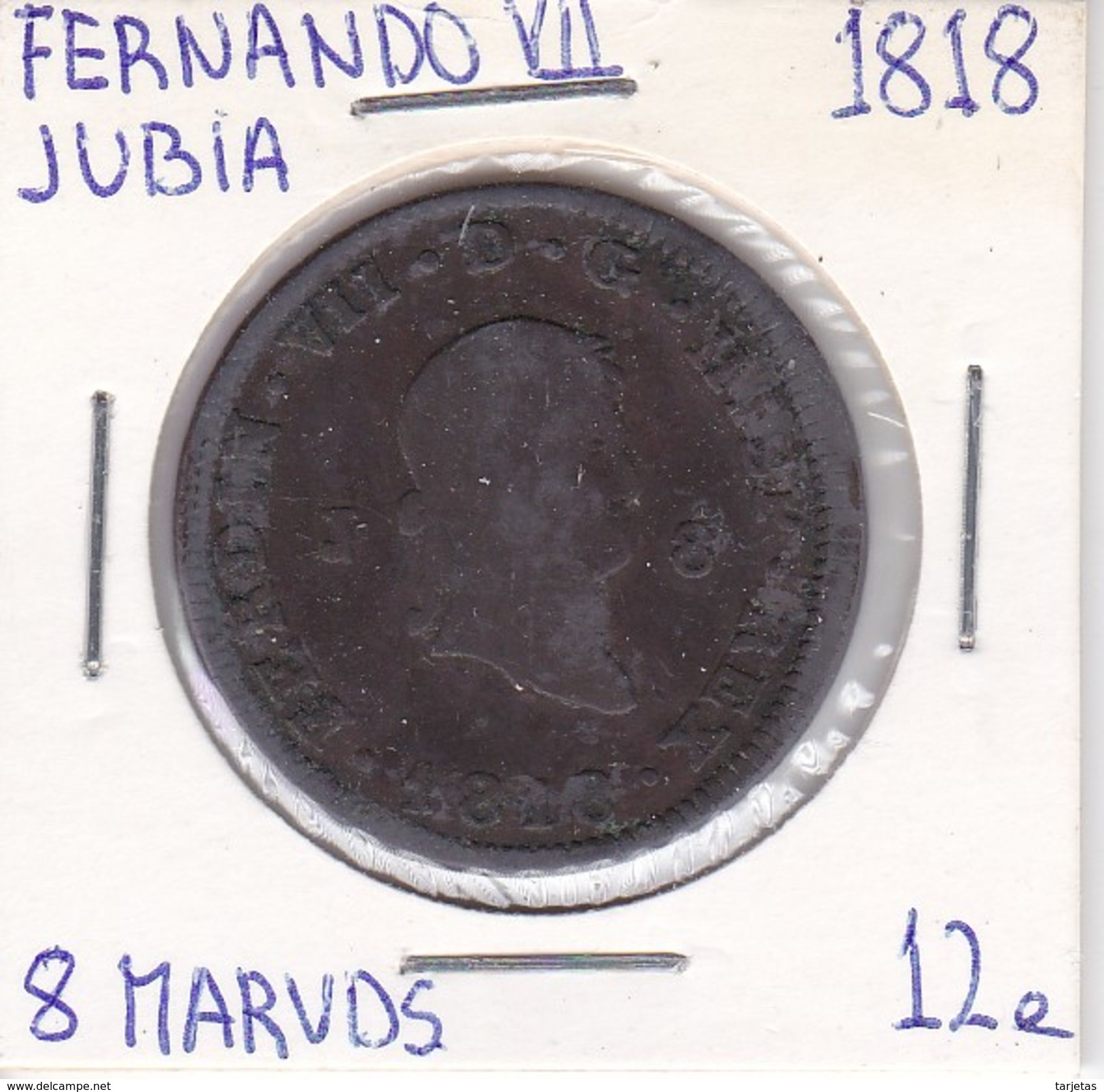 MONEDA DE ESPAÑA DE FERNANDO VII DEL AÑO 1818 DE 8 MARAVEDIS (COIN) JUBIA - Otros & Sin Clasificación