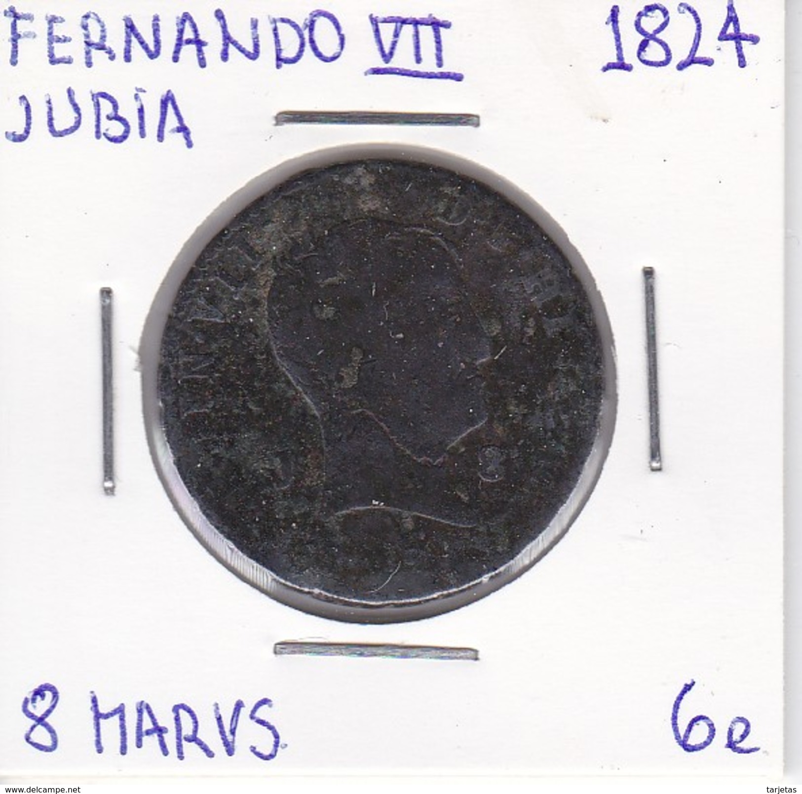 MONEDA DE ESPAÑA DE FERNANDO VII DEL AÑO 1824 DE 8 MARAVEDIS (COIN) JUBIA - Otros & Sin Clasificación