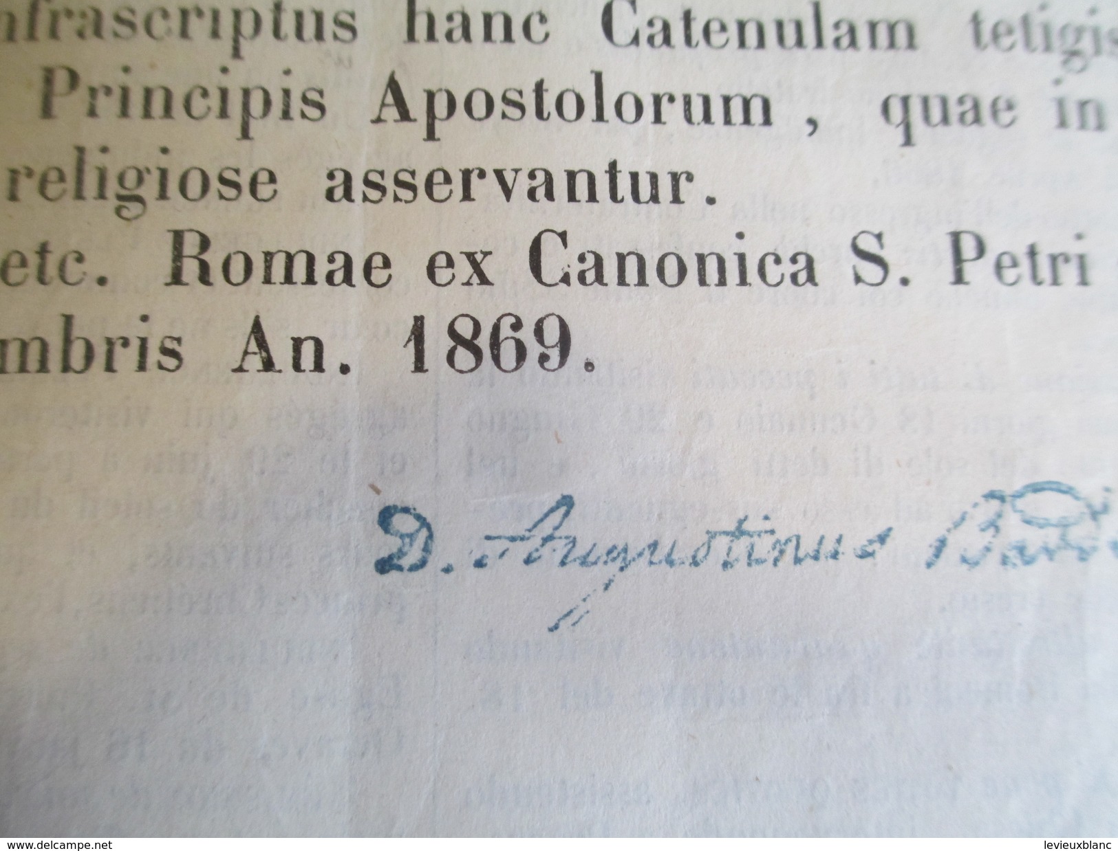 Archive Religieuse/Reçu Avec Extrait De Réglement/Confrérie Des Chaines De St Pierre/Eudoxana Basilica/ROME/1869    AR88 - Religione & Esoterismo