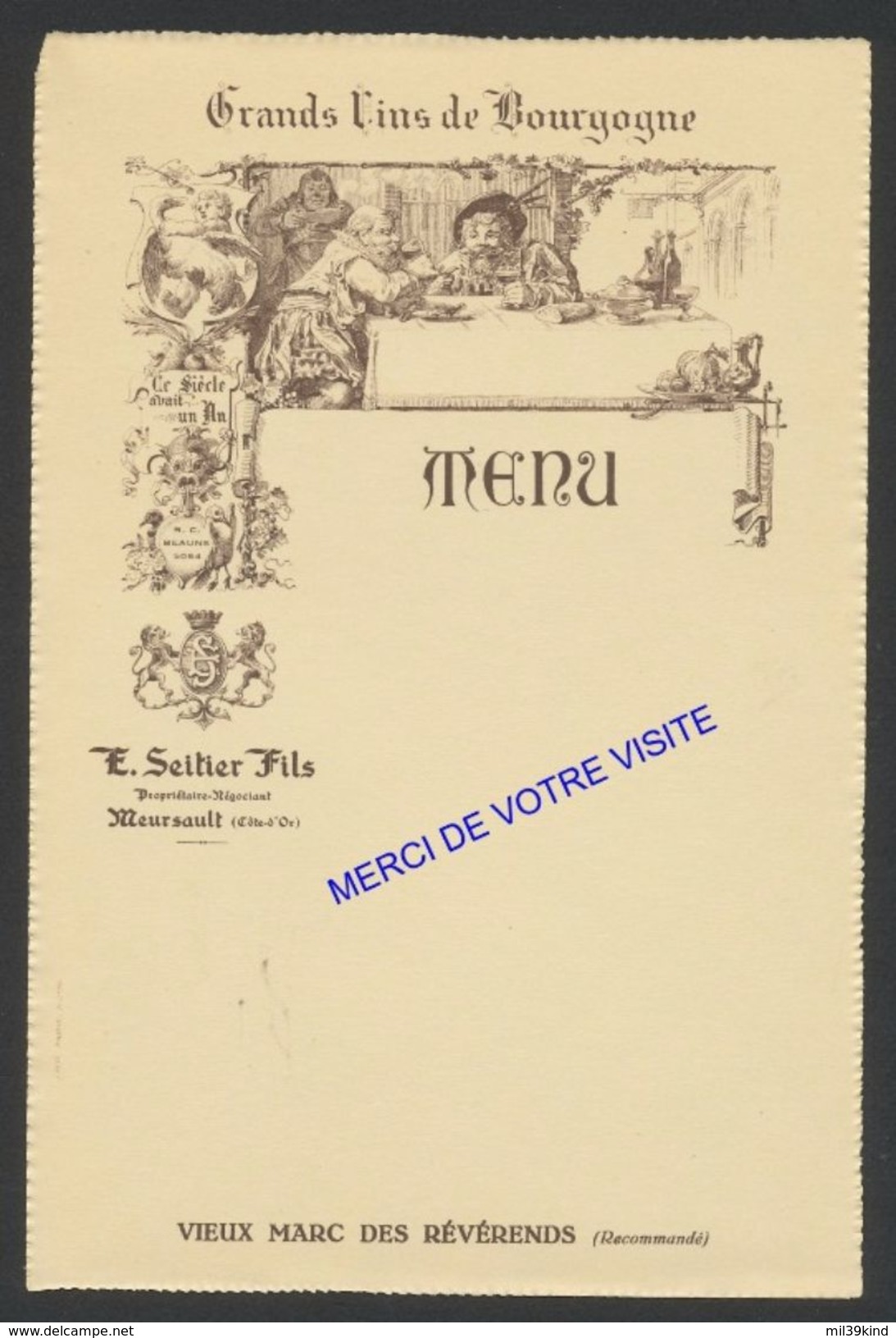 Menu - GRANDS VINS DE BOURGOGNE - E.SEITIER FILS Meursault - Menus