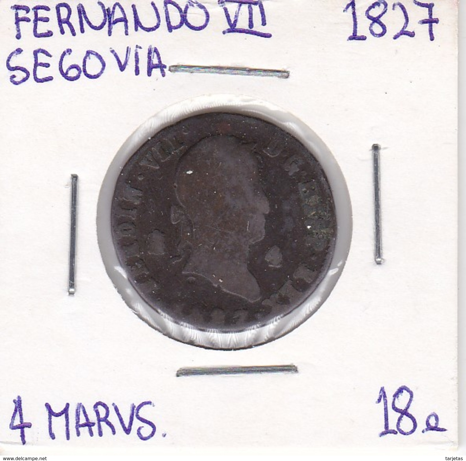 MONEDA DE ESPAÑA DE FERNANDO VII DEL AÑO 1827 DE 4 MARAVEDIS (COIN) SEGOVIA - Otros & Sin Clasificación