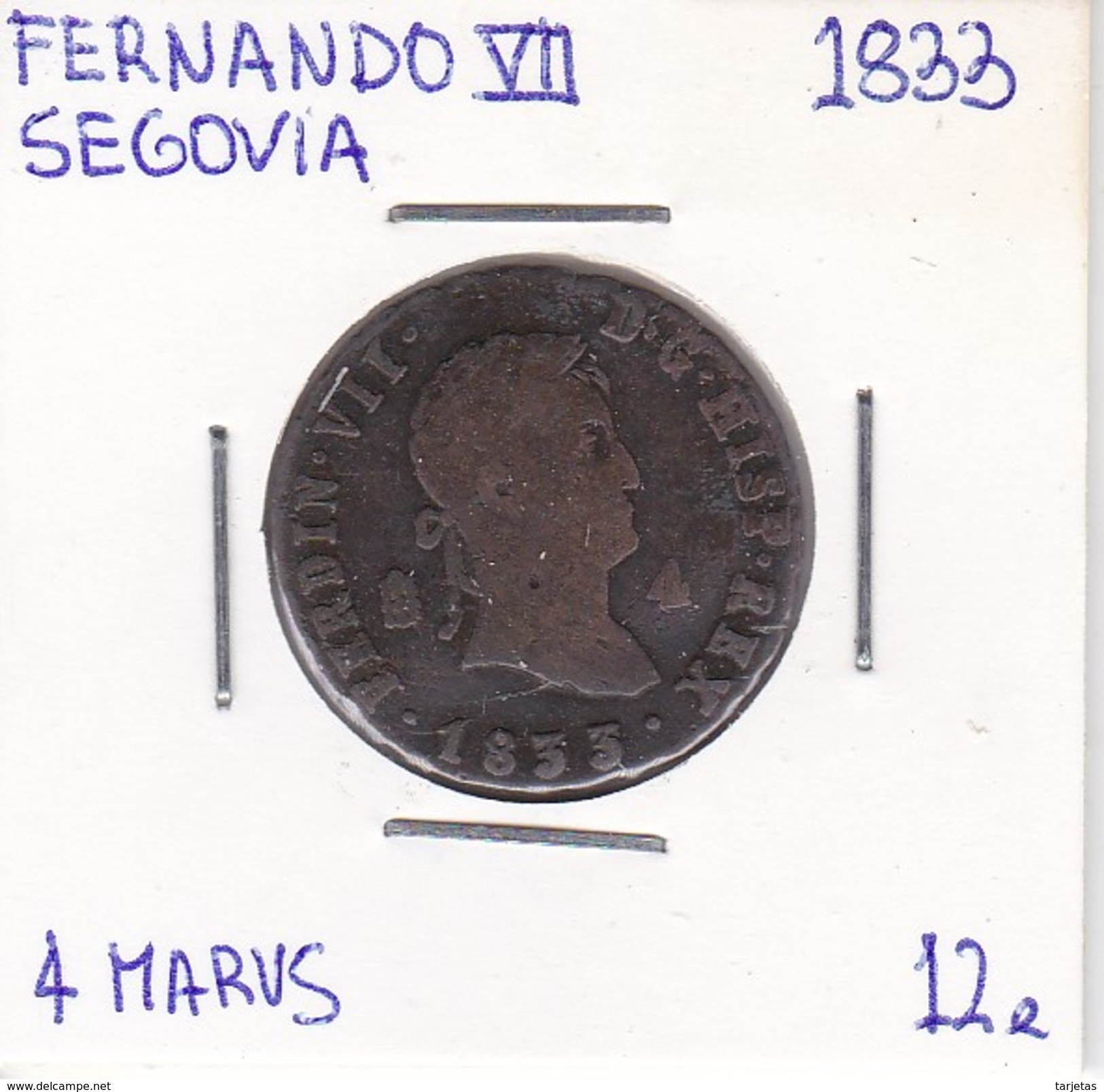 MONEDA DE ESPAÑA DE FERNANDO VII DEL AÑO 1833 DE 4 MARAVEDIS (COIN) SEGOVIA - Otros & Sin Clasificación