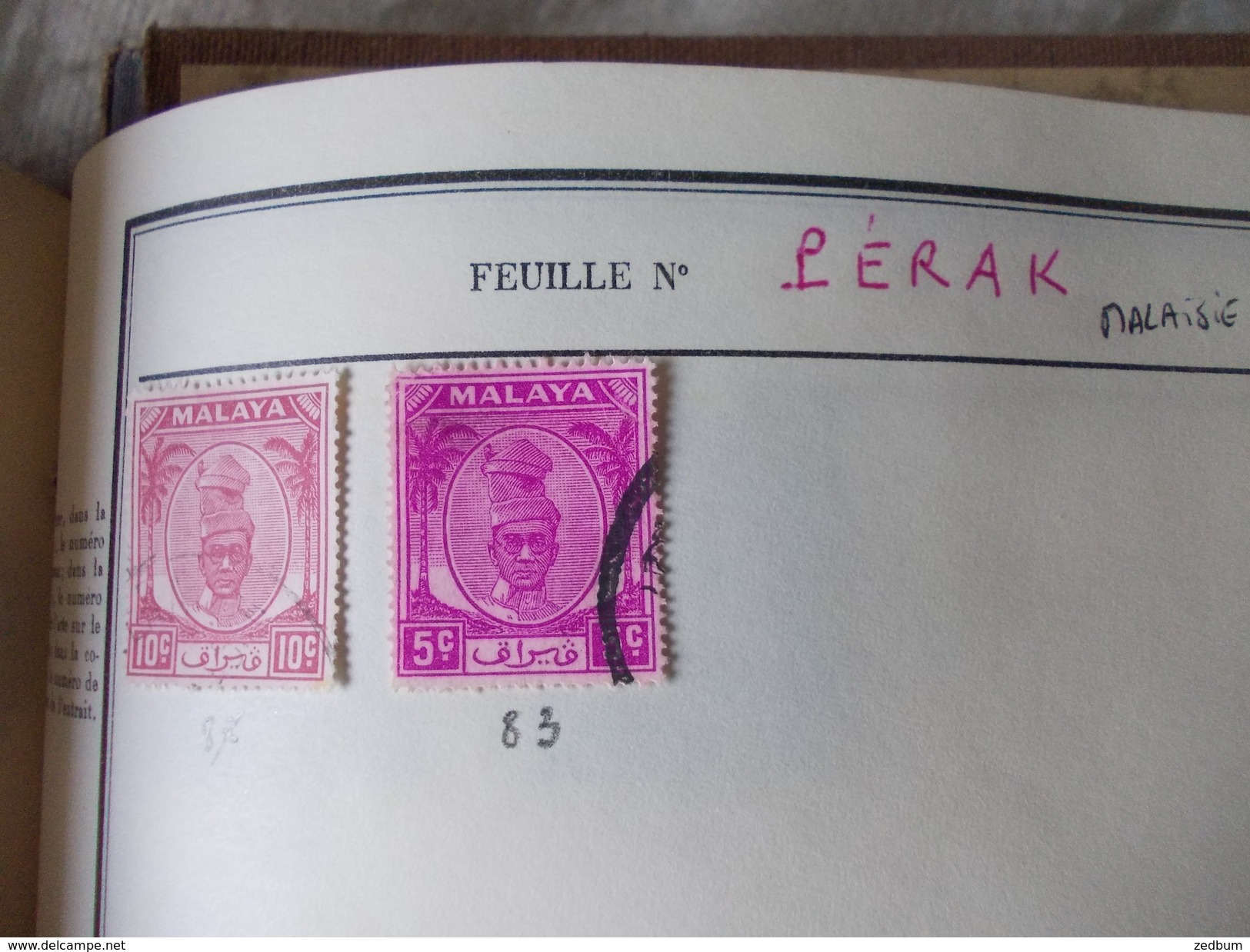 TIMBRE 5 Pages Orange Pahang Palestine Pénang Pérak Malaisie 14 Timbres Valeur 3.60 Euros - Malaysia (1964-...)