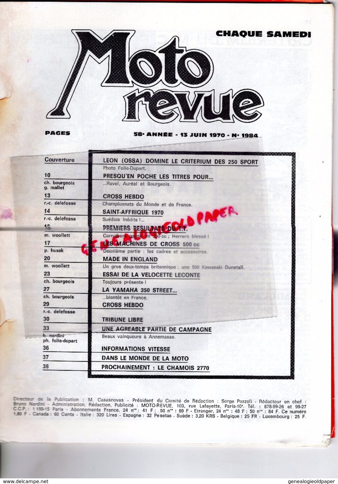 MOTO REVUE - REVUE 13 JUIN 1970- N° 1984- LEON OSSA- CROSS A SAINT AFFRIQUE -YAMAHA 350 STREET-CIRCUIT ANNEMASSE- - Motorfietsen