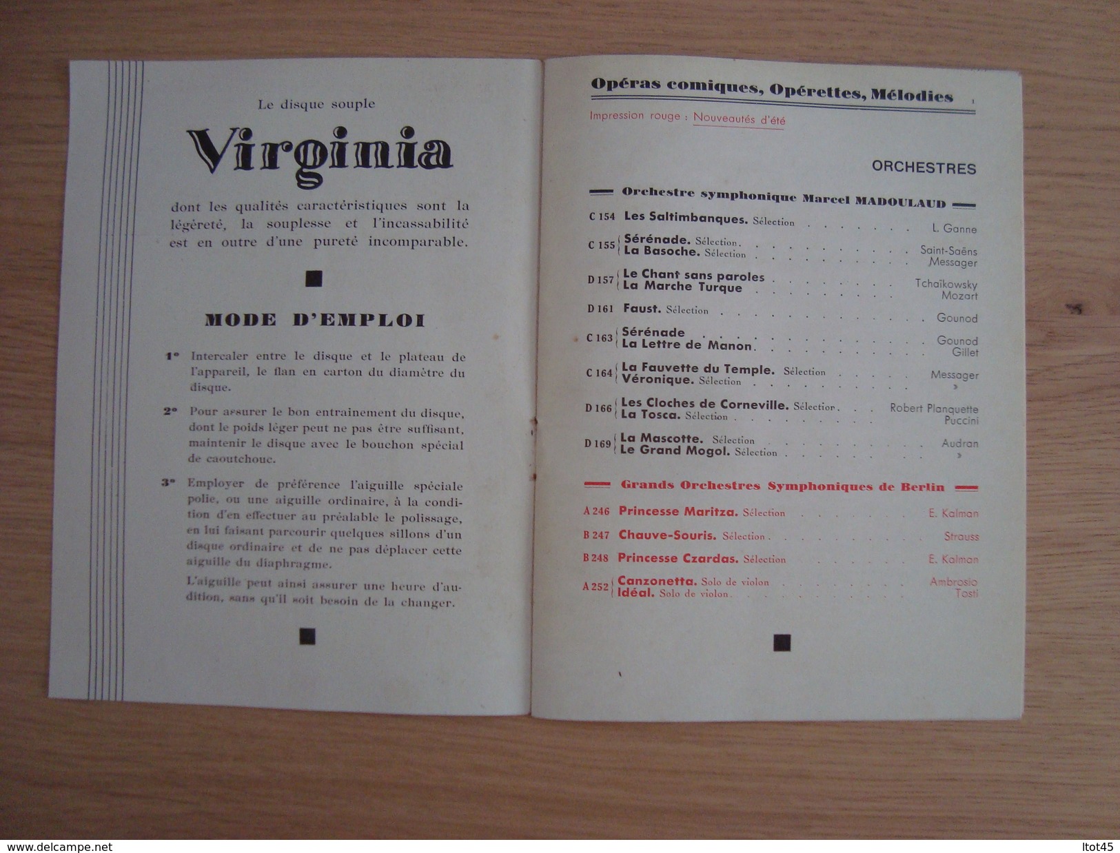 DEPLIANT PUBLICITAIRE DISQUES VIRGINIA ETE 1931 - Publicités