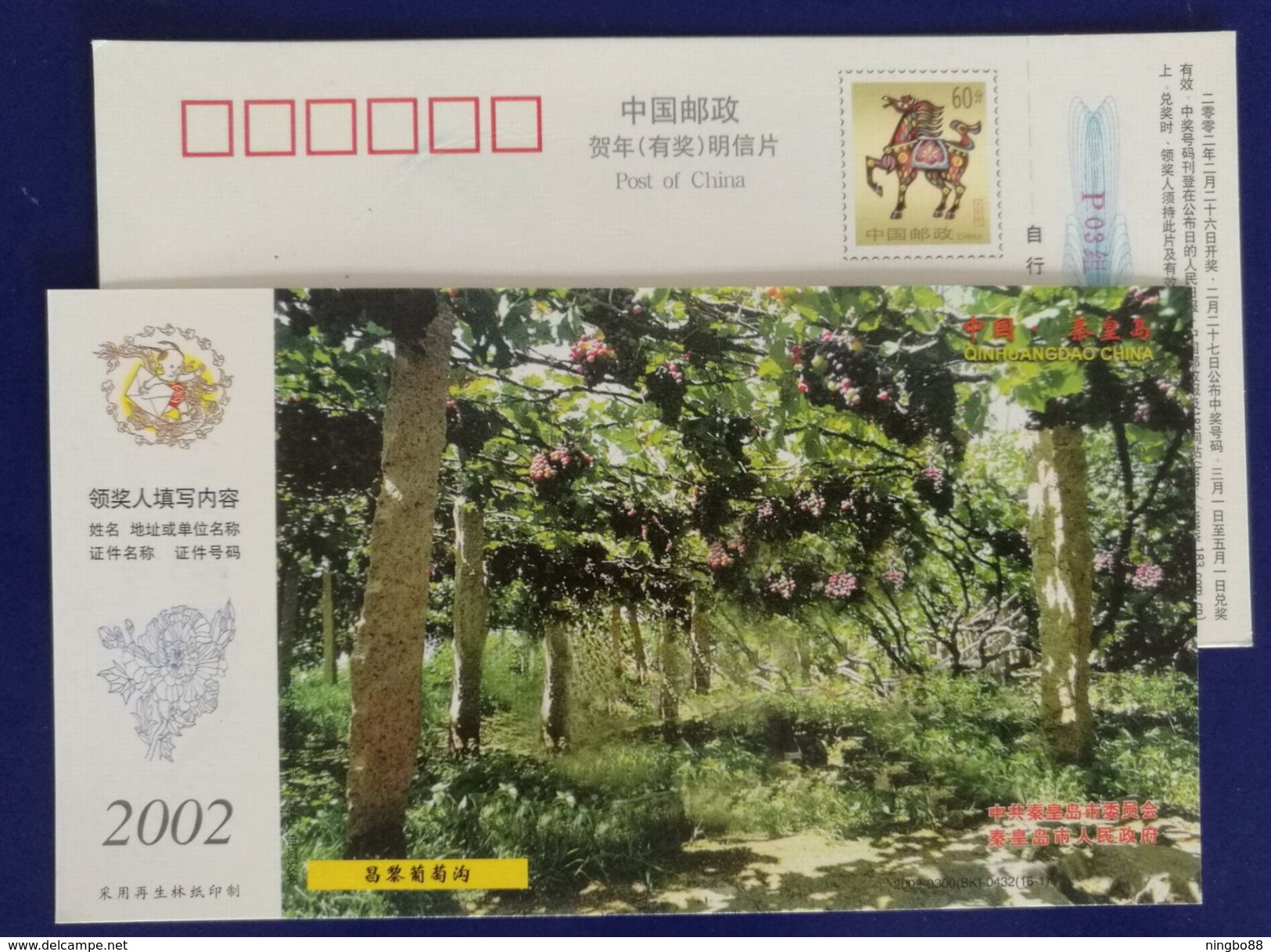 Changli Grape Valley,China 2002 Changli Agricultural Tourism Area Advertising Postal Stationery Card - Fruits