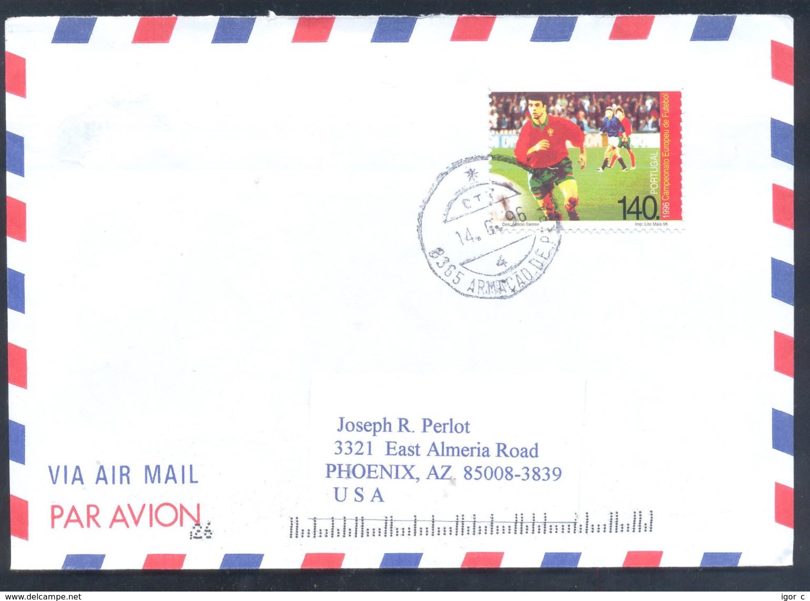 Portugal 1996 Air Mail Cover: Football Football Soccer Calcio UEFA European Championship England - Eurocopa (UEFA)