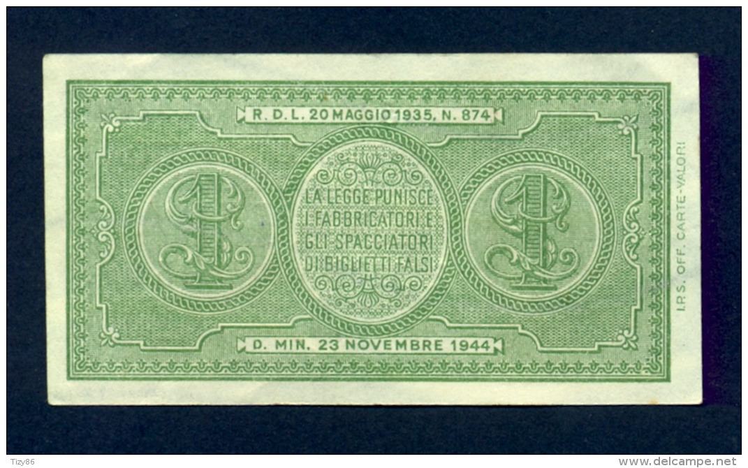 Banconota Italia Laureata 23-11-1944 BB - Italia – 1 Lira