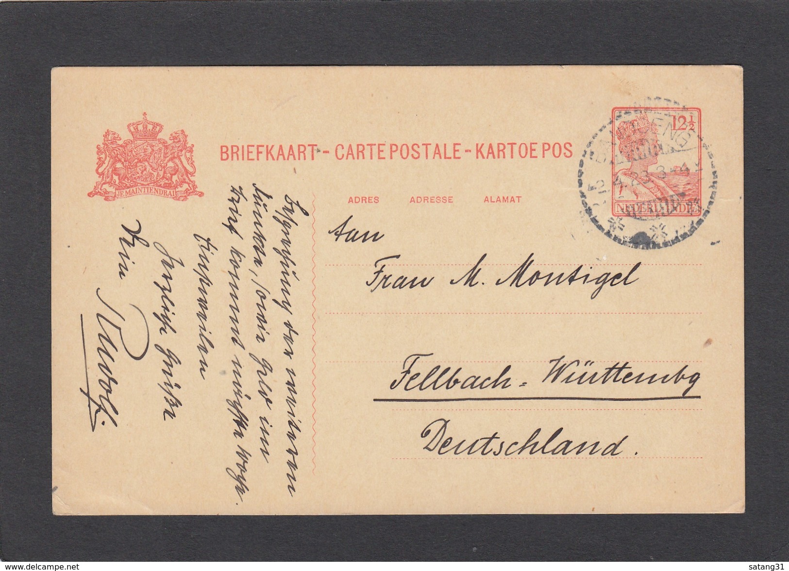 GANZSACHE(BRIEFKAART)VON BANDOENG NACH FELLBACH(WÜRTEMBERG) - Niederländisch-Indien