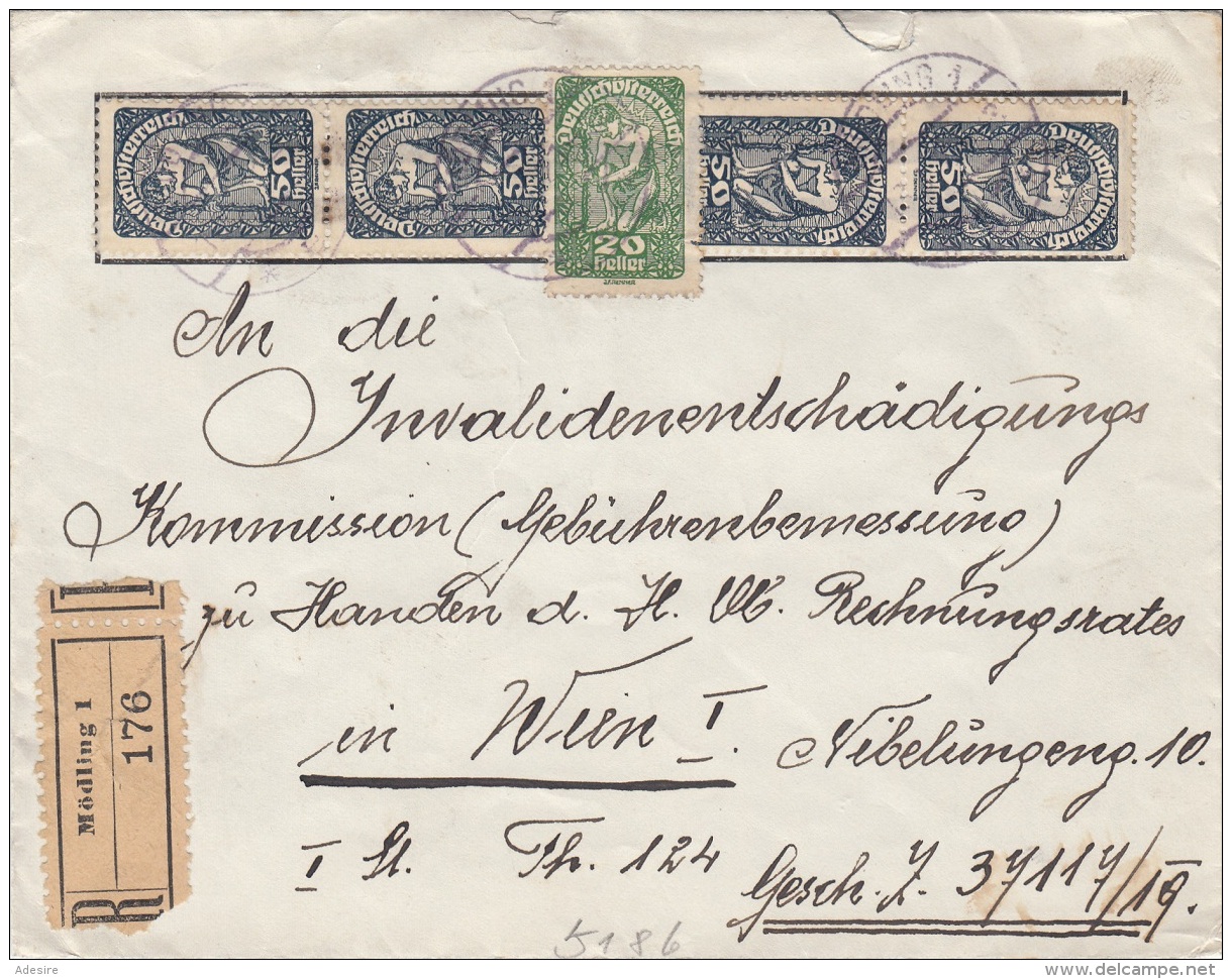 ÖSTERREICH R-Brief 1922? - 20 + 4x50 Heller Auf Brief Gel.v.Mödling N.Wien - Briefe U. Dokumente
